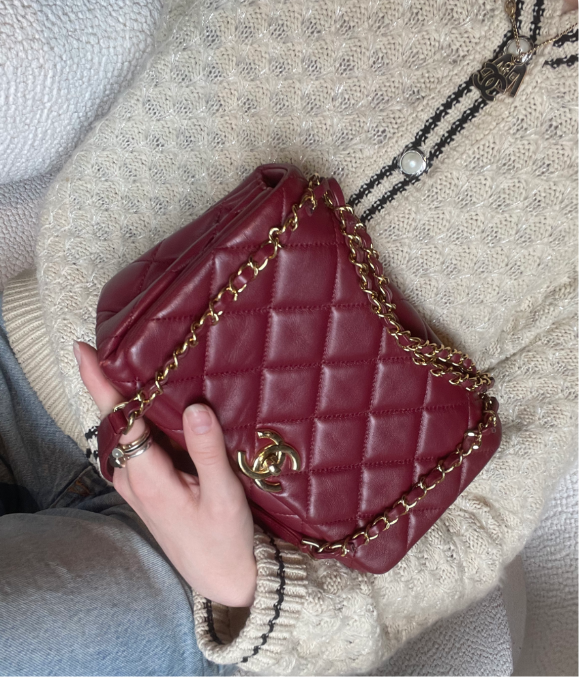 Chanel taske - Bordeaux Lammeskind - Guld hardware - 2022