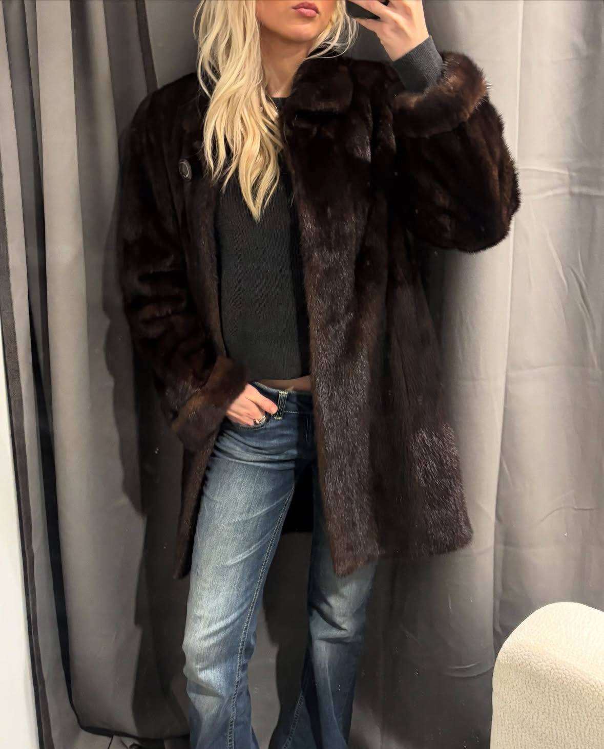 Mink Fur Coat - Brown - Size S-M