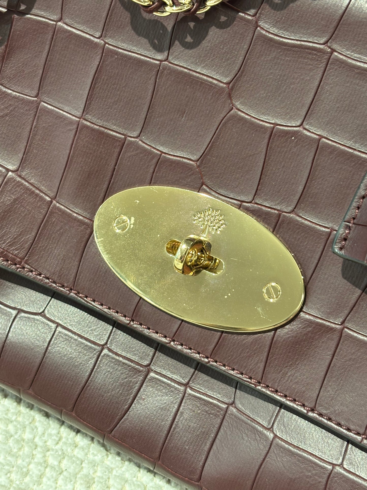 Mulberry Lily bag - Burgundy Crocodile-embossed leather & Gold Hardware