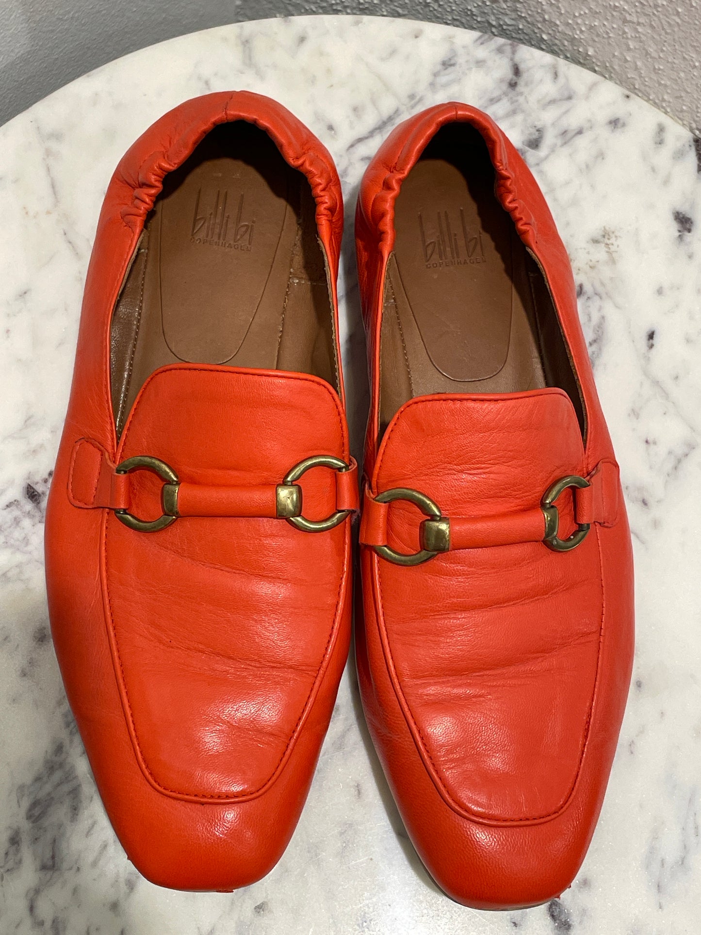 Billi Bi Soft Leather Horsebit Loafers – Coral Red - 40