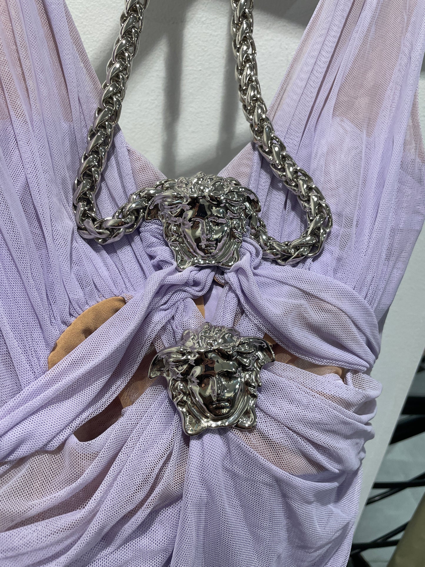 Versace - Ruched Chiffon Medusa Dress - lavender - S - Medinas Wardrobe