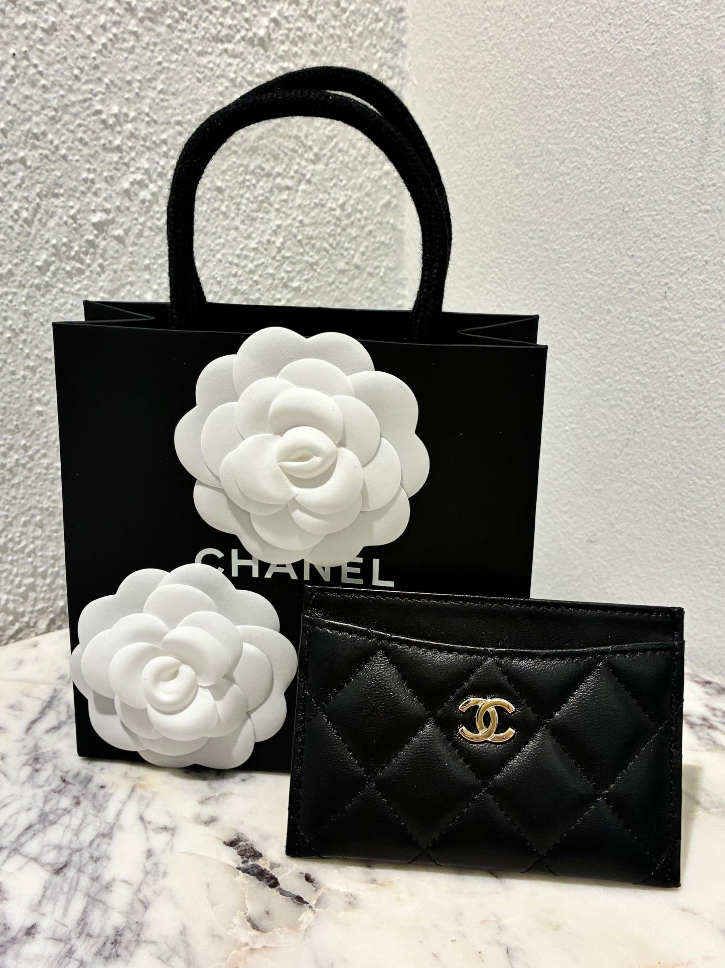 Chanel Cardholder - Black Lamsbkin & Silver Logo