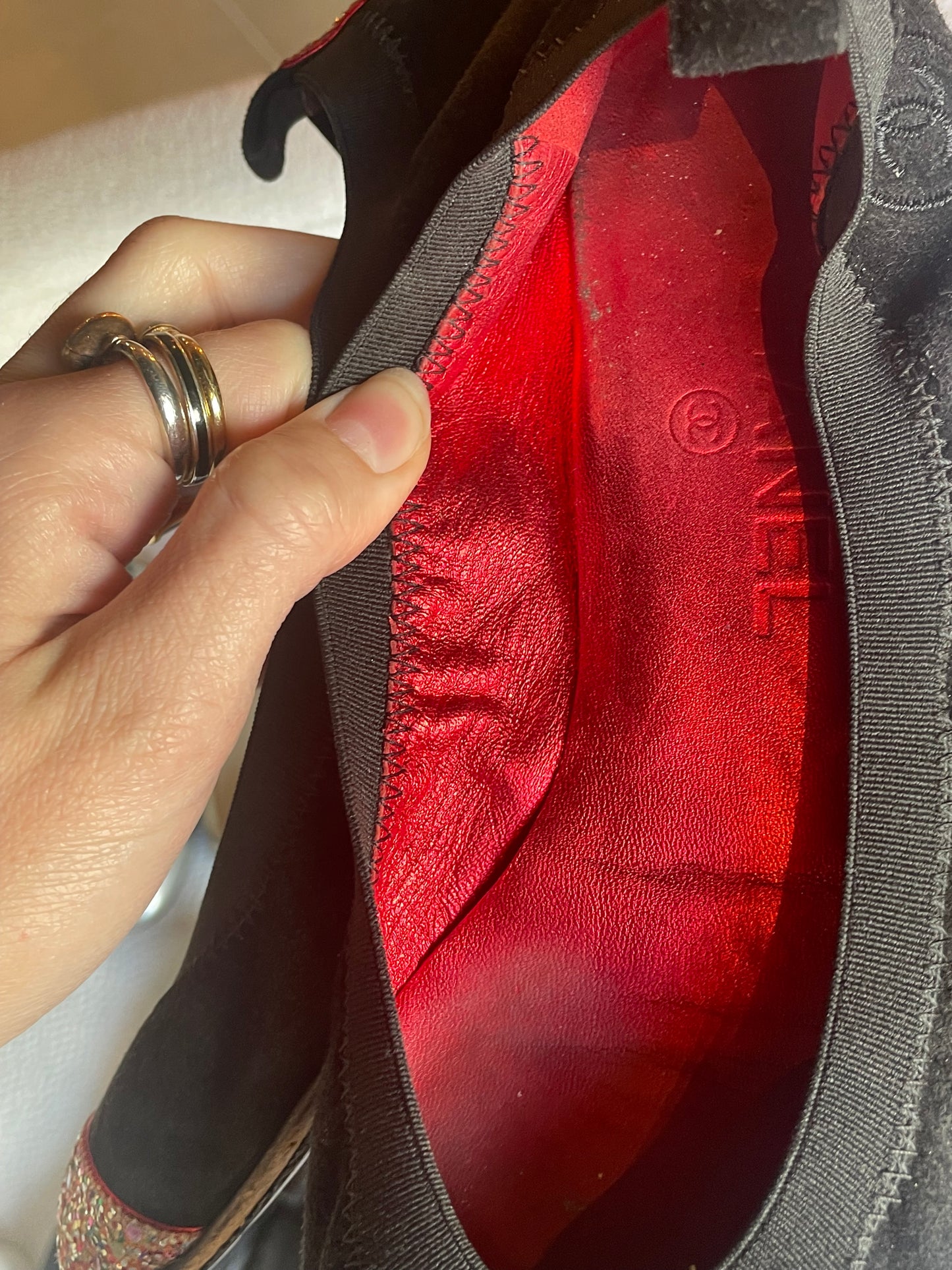 Chanel ballerina - Sort ruskind med glitter - 38