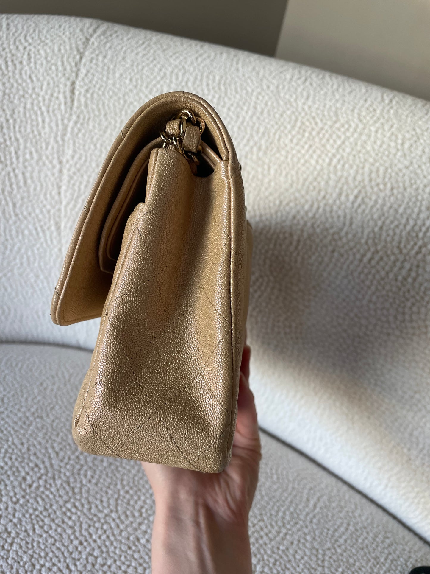 Chanel Classic Flap Bag - Medium - Limited Edition - Iridescent beige - Guld hardware