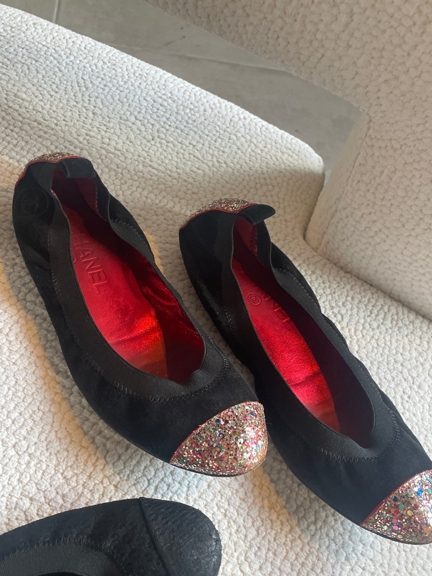 Chanel ballerina - Sort ruskind med glitter - 38