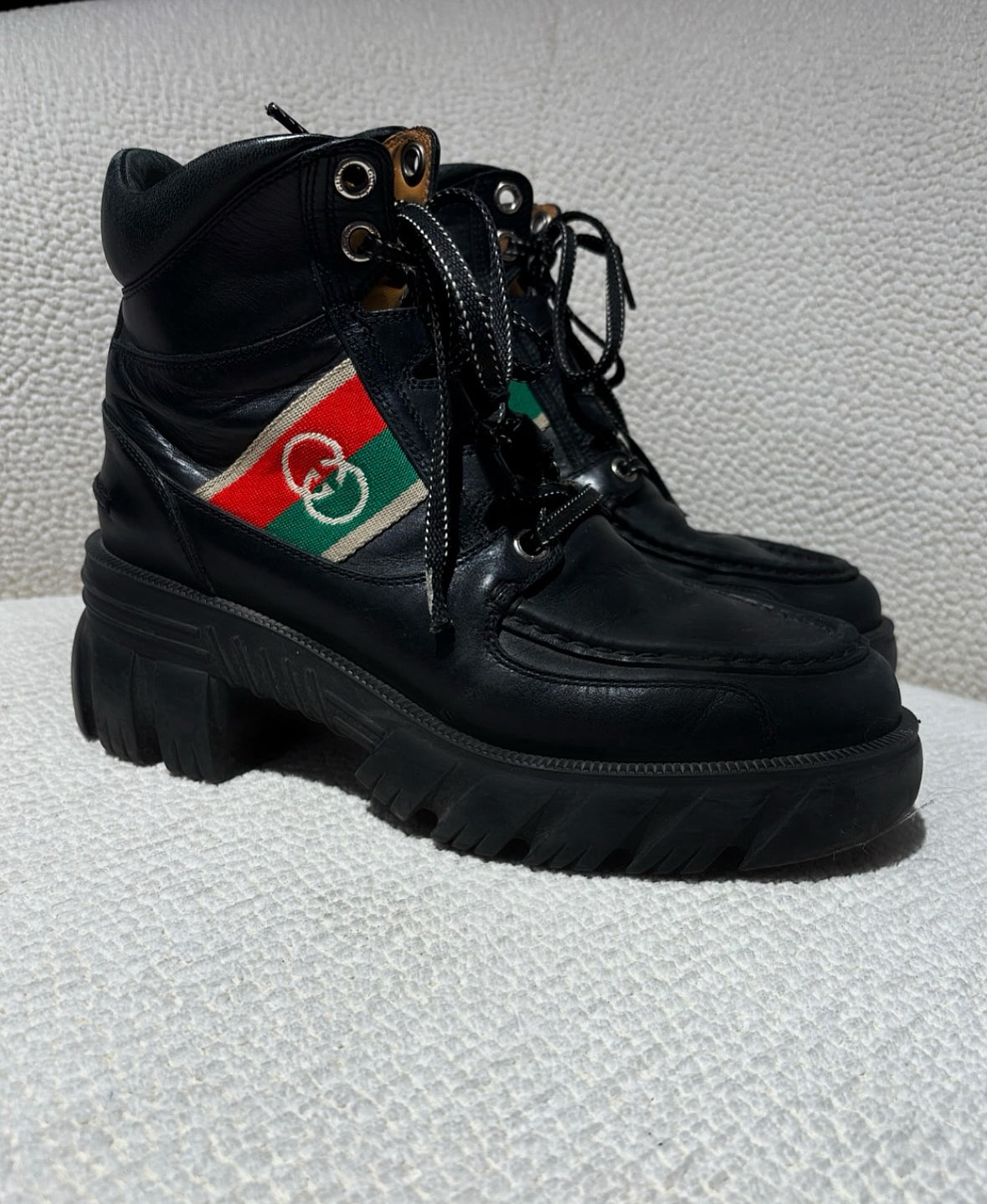 Gucci Boots – Black Leather & Red/Green Stripes – EU 39