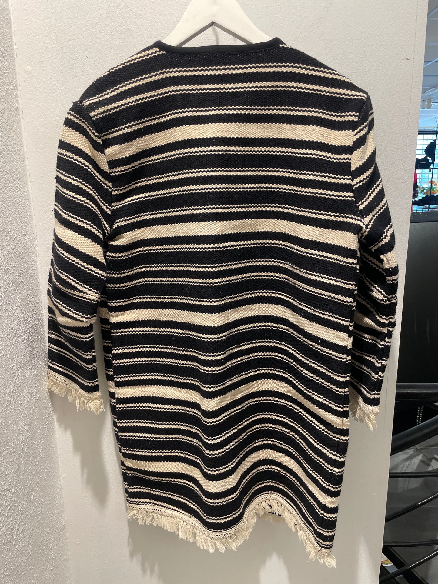 DAY - Longline Woven Stripe Jacket – Ecru/Black - M