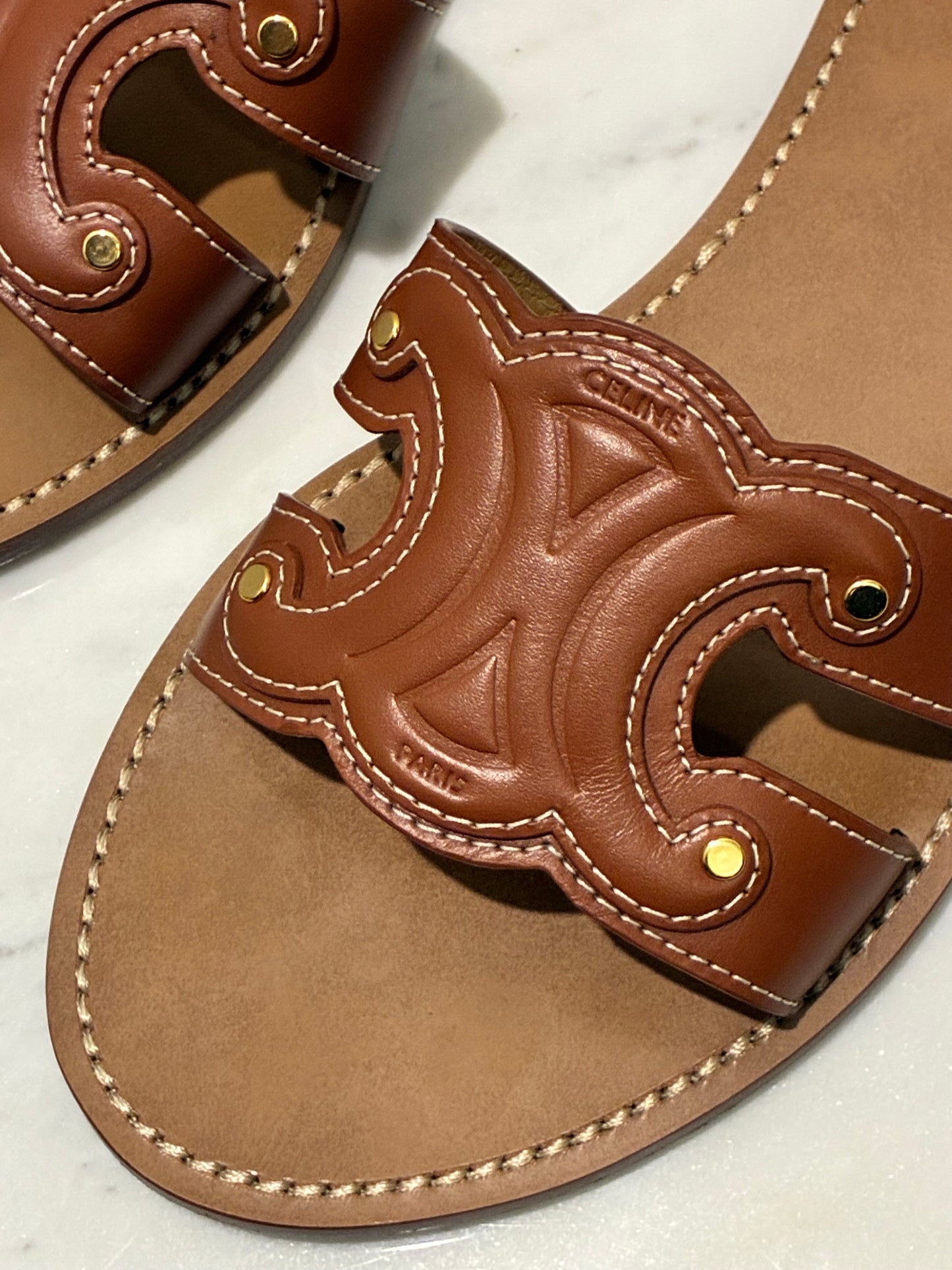 Celine Triomphe Sandals
– Tan Leather - Size 40