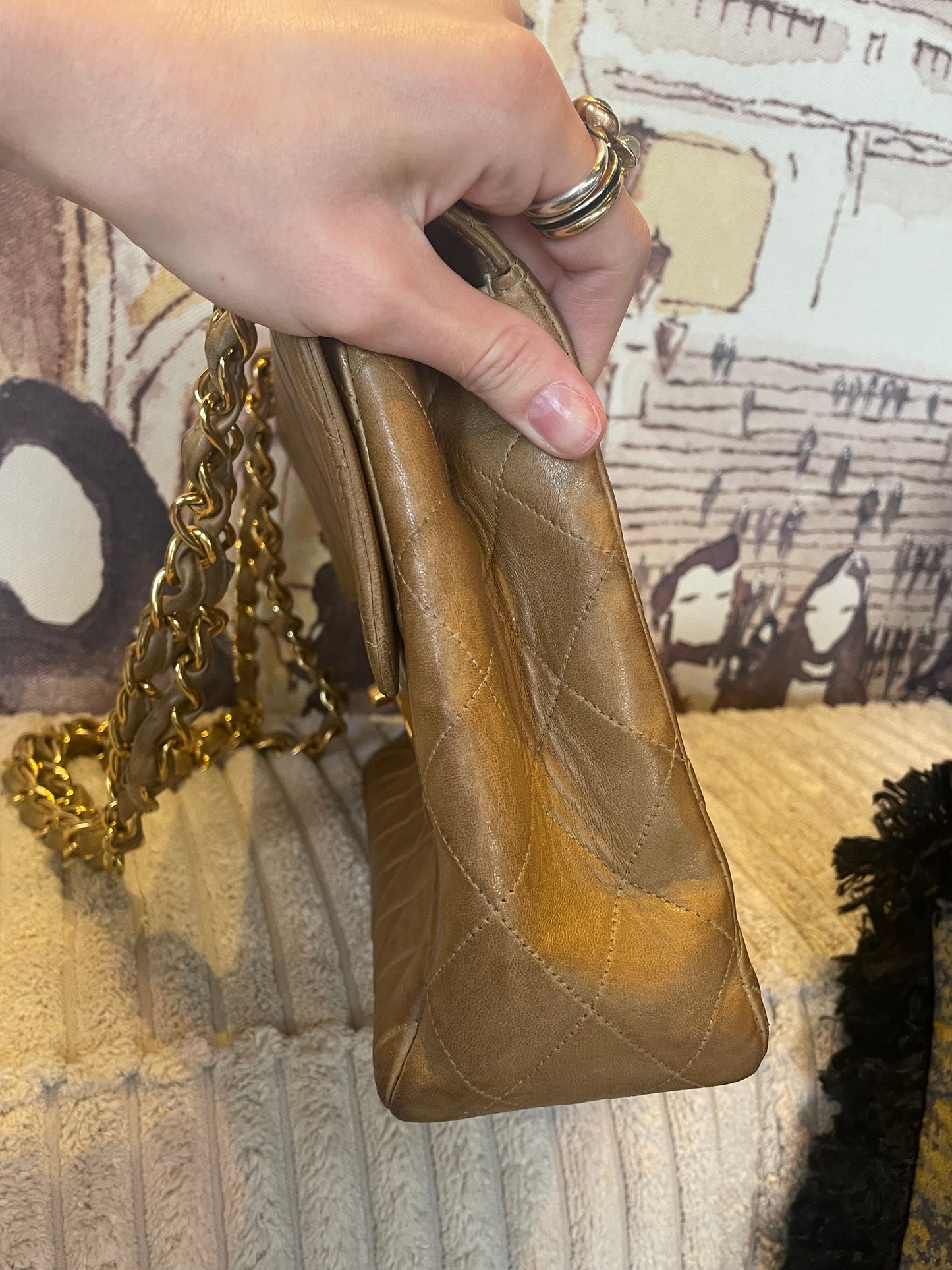 Vintage Chanel Single Flap Bag - Jumbo - Camel - 24k Guld hardware