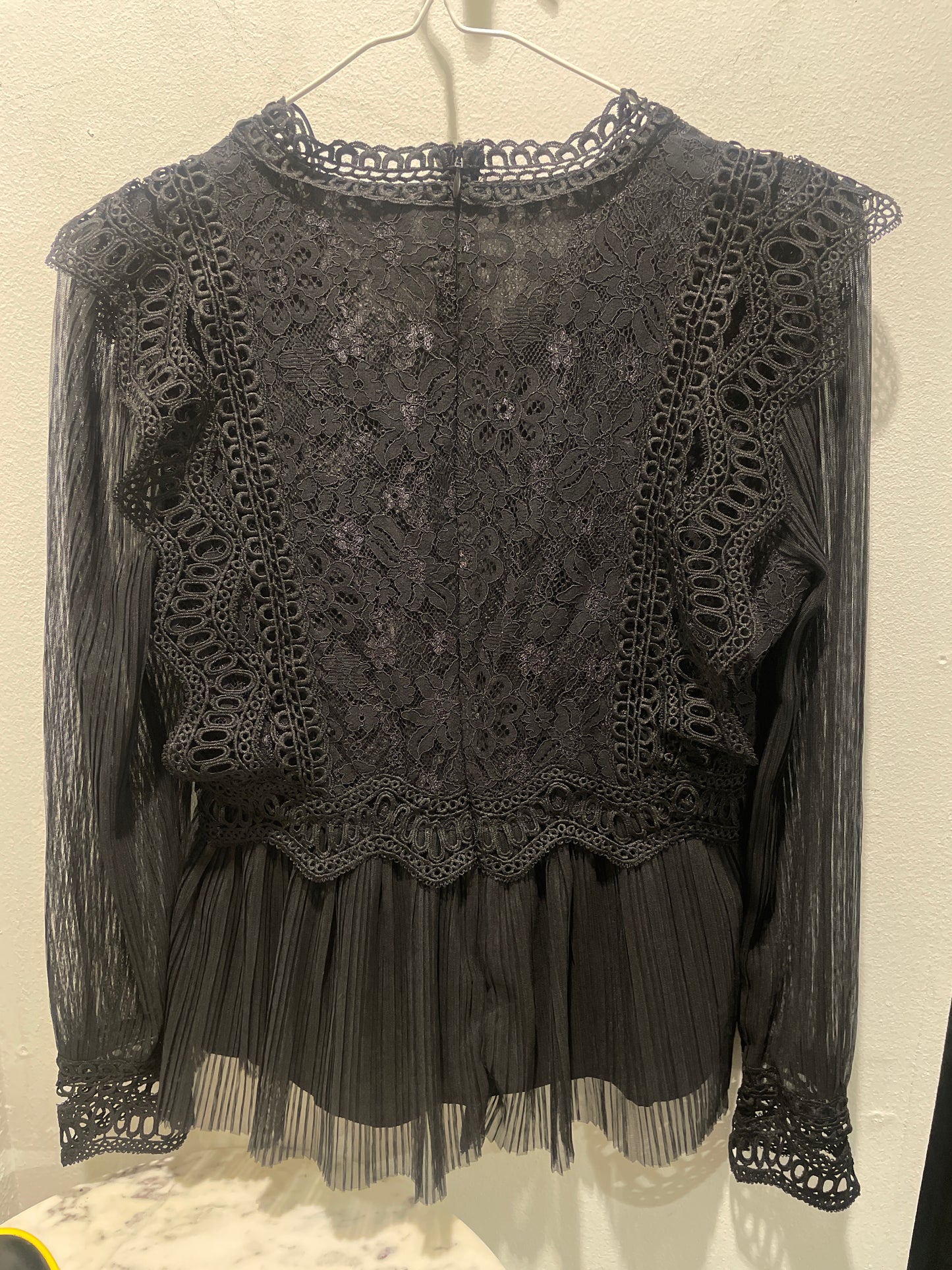 Y.A.S – Romantic Black Mesh & Lace Blouse - S/M