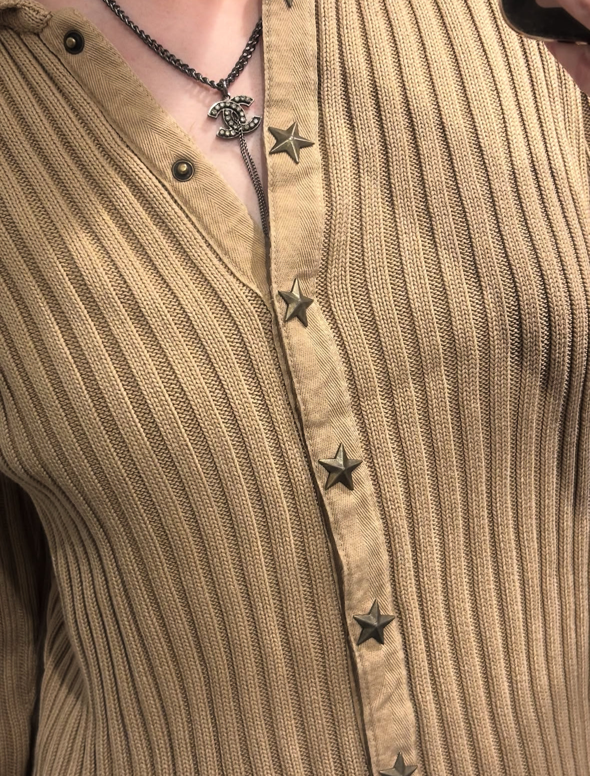 Moschino Cardigan - Camel/Sand with Star Buttons - Size S
