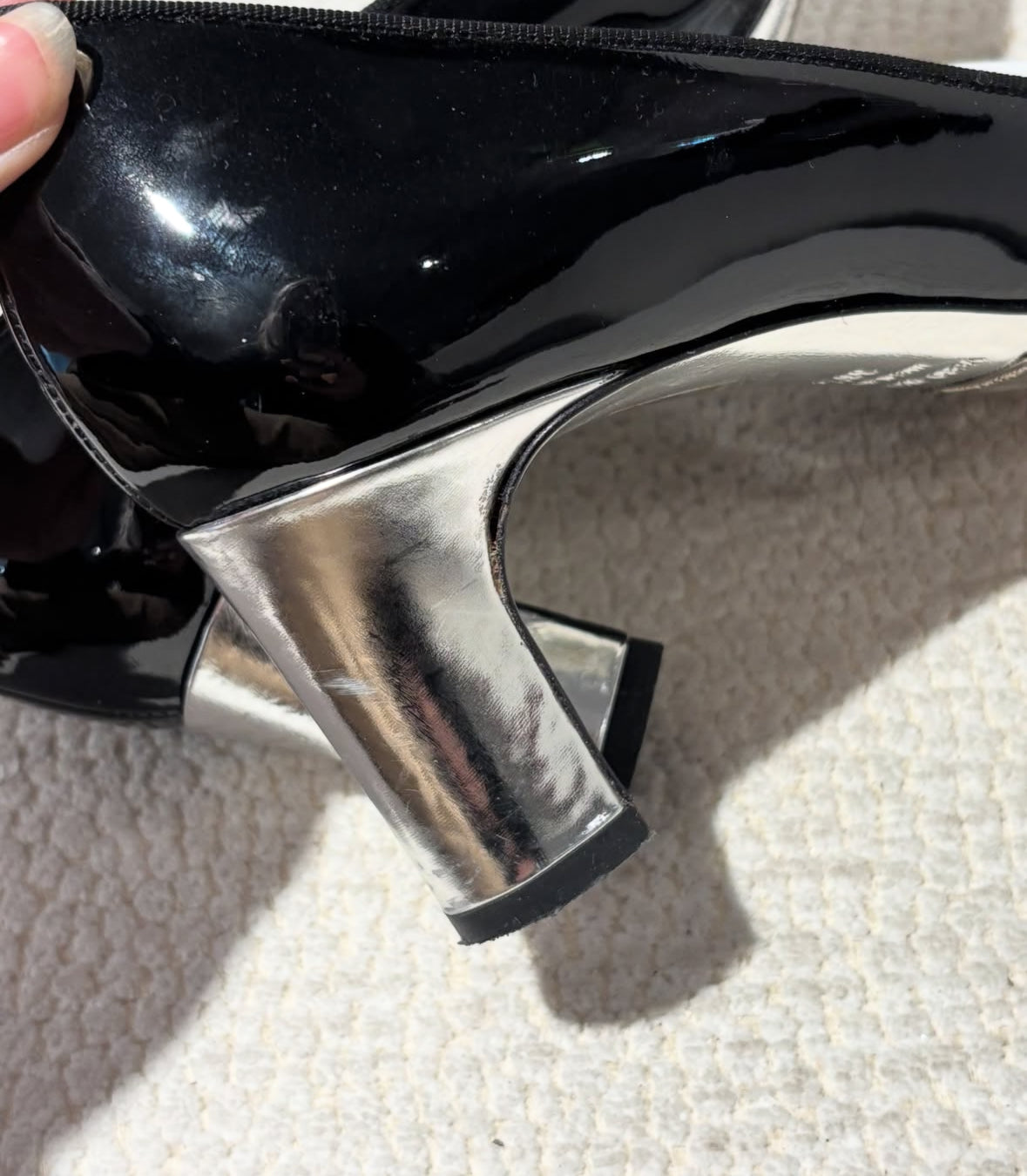 Dolce & Gabbana Heels – Black Patent Leather with Silver Details - EU 38.5