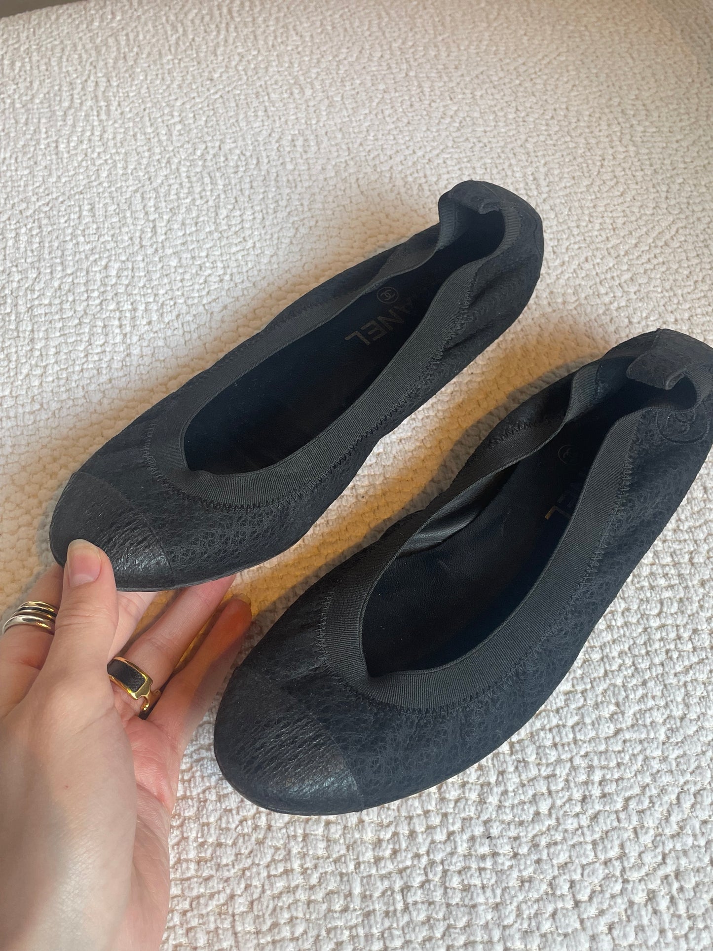 Chanel ballerina - Sort stof og læder - 38