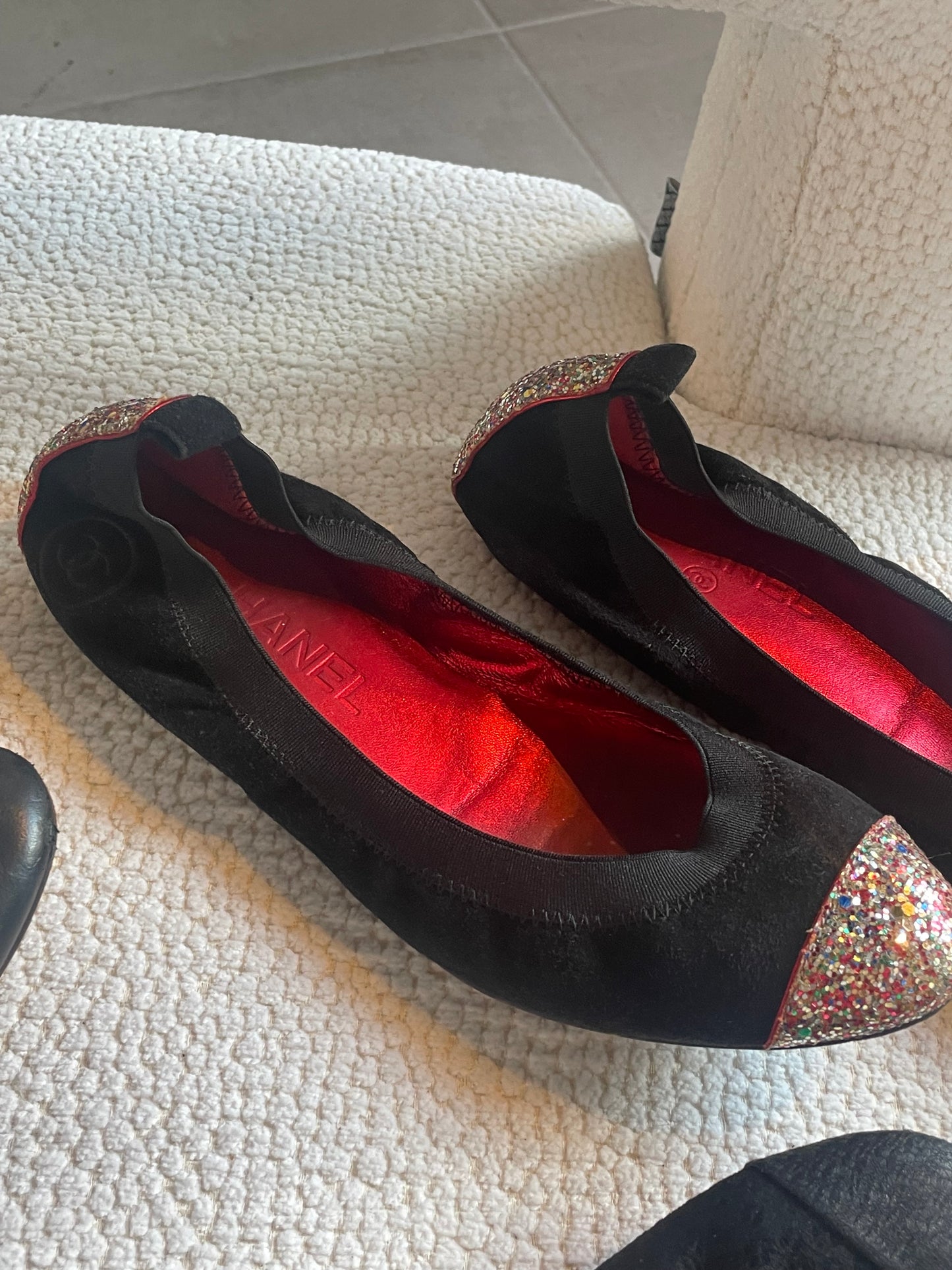 Chanel ballerina - Sort ruskind med glitter - 38