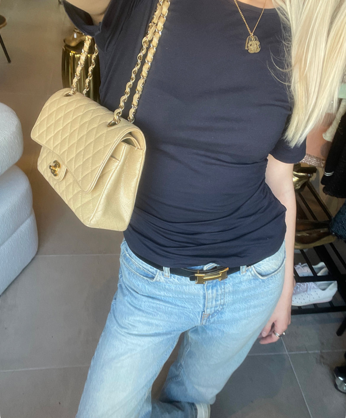 Chanel Classic Flap Bag - Medium - Limited Edition - Iridescent beige - Guld hardware