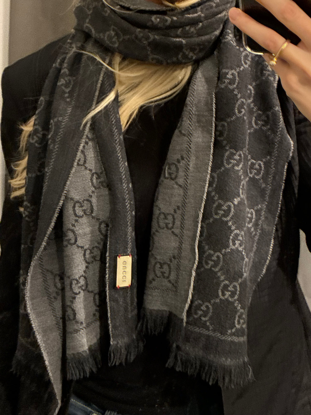 Gucci Monogram Scarf - Brown & Light Grey/Taupe