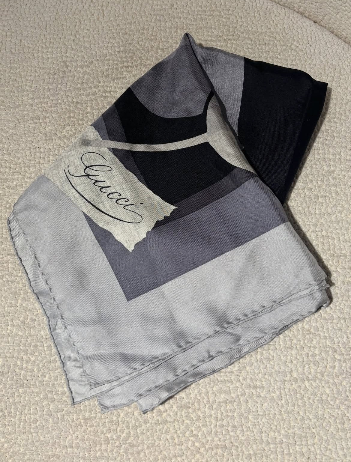 Gucci Silk Scarf - Grey & Black