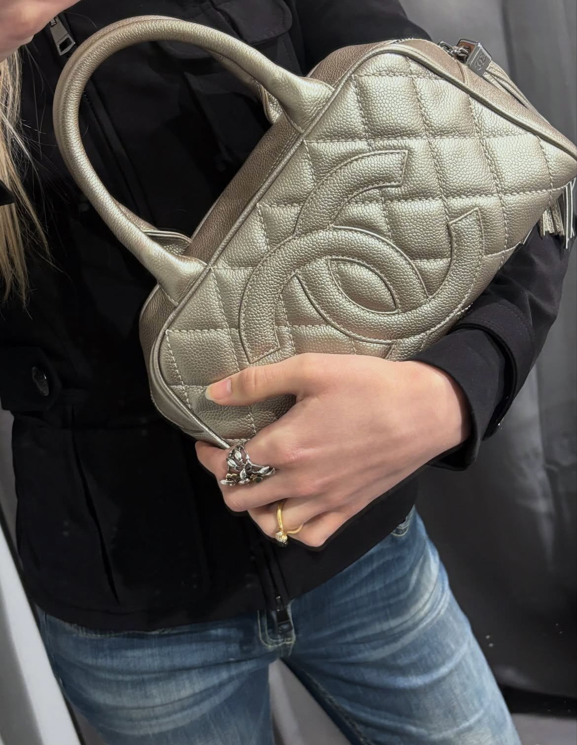 Chanel Boston Bag – Silver Caviar Leather & Silver Hardware
