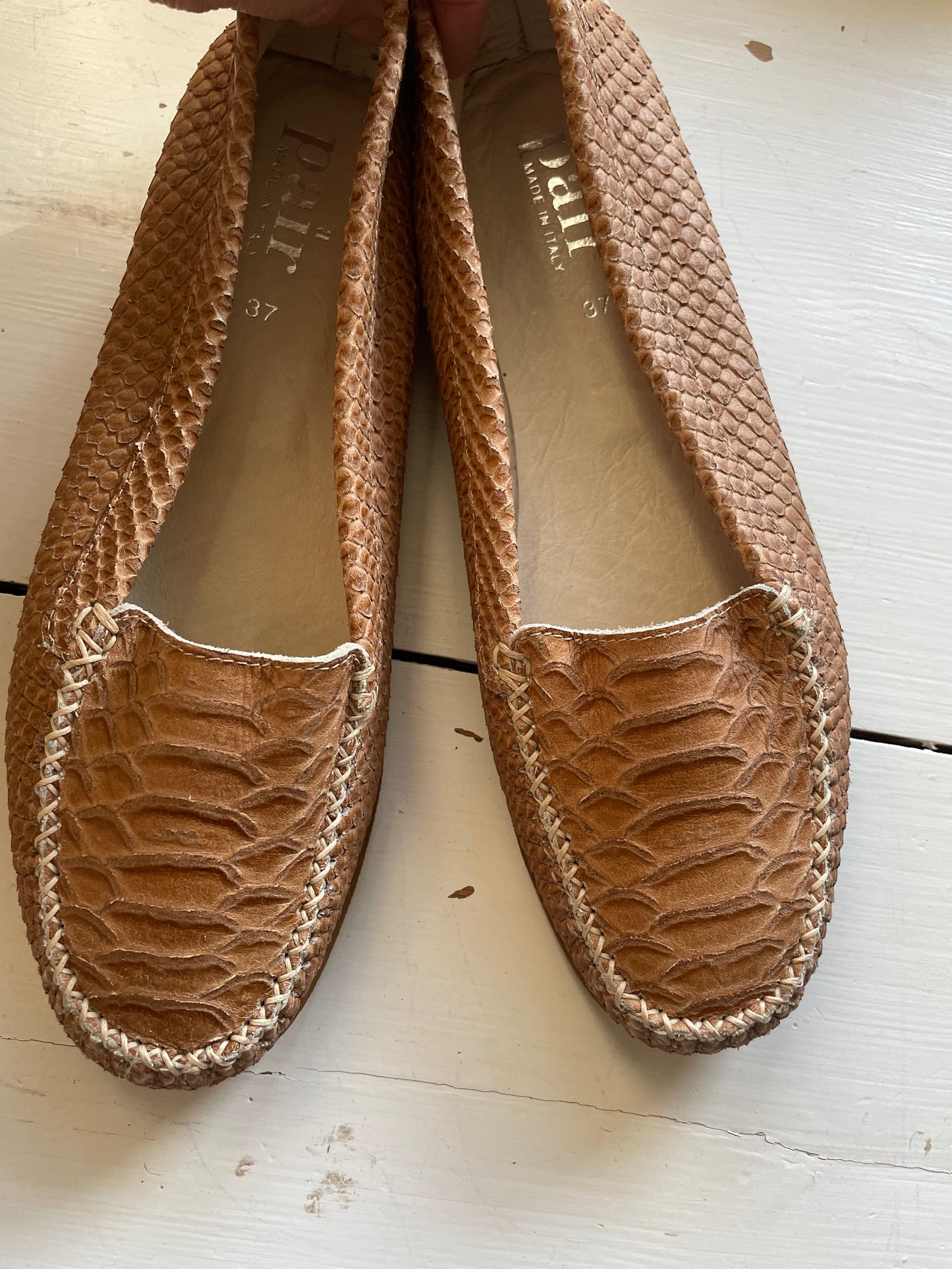 A pair - Ballerina - cognac "snake" skin - str. 37- Aldrig brugt!