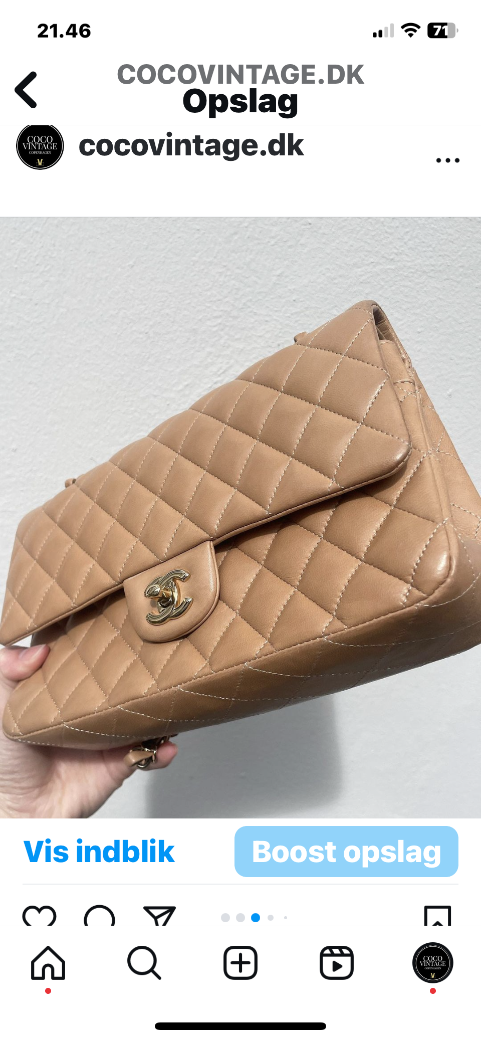 Chanel - Classic flap bag - Beige lammeskind m. guld hrdw.