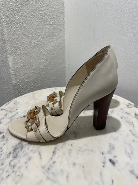 Gucci Ivory Horsebit Bamboo Leather Heels - 38,5 C