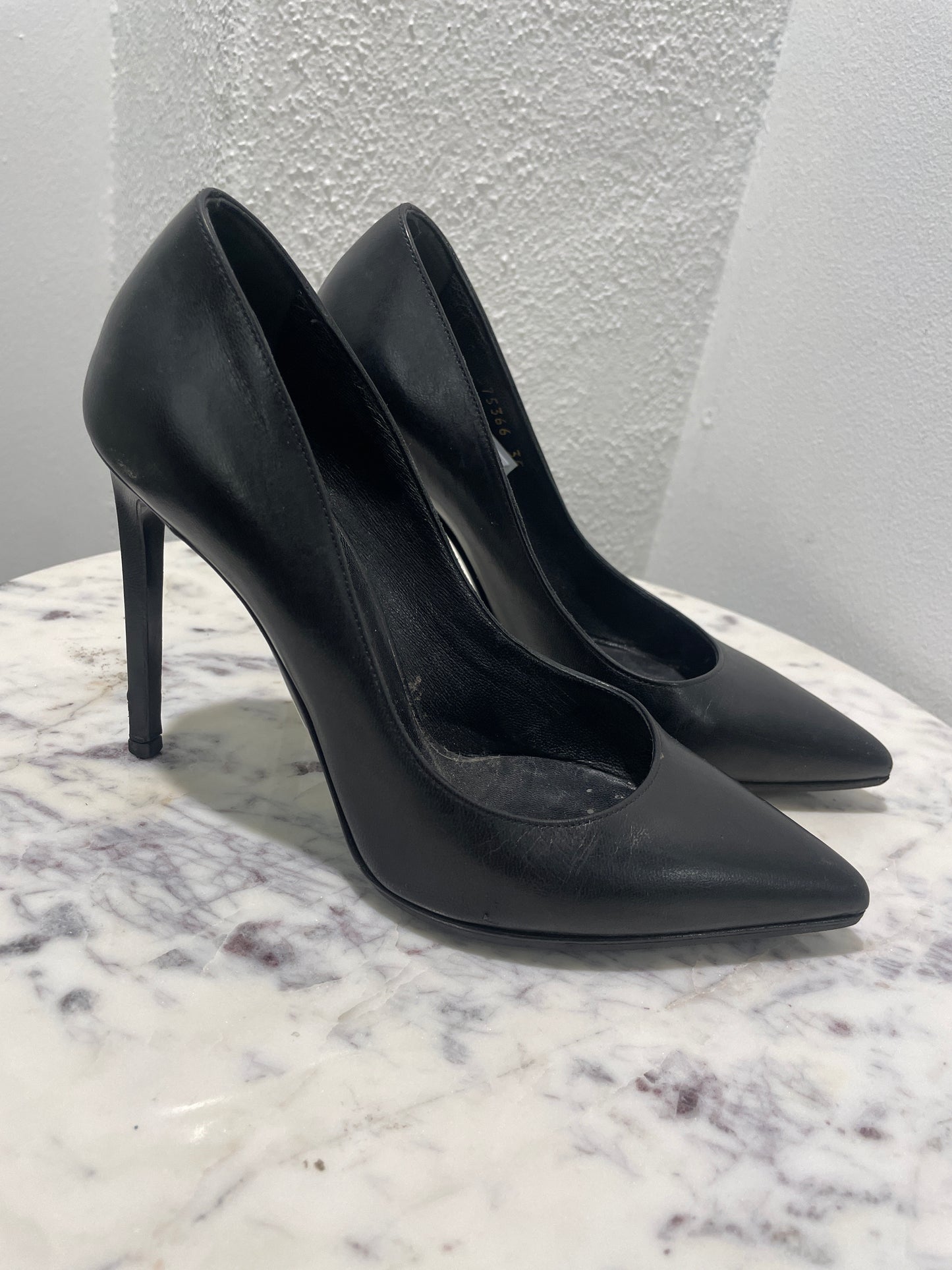 Saint Laurent YSL Black Leather Pointed-Toe Stiletto Pumps - 35
