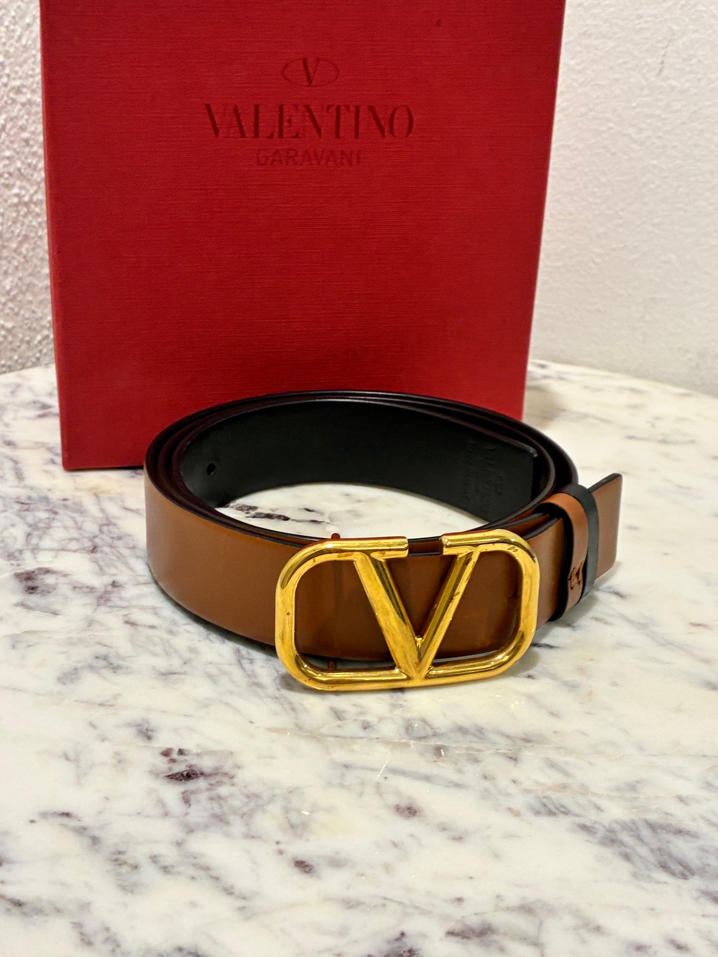 Valentino VLogo Reversible Belt - Black & Brown w. Gold Logo - Size 85