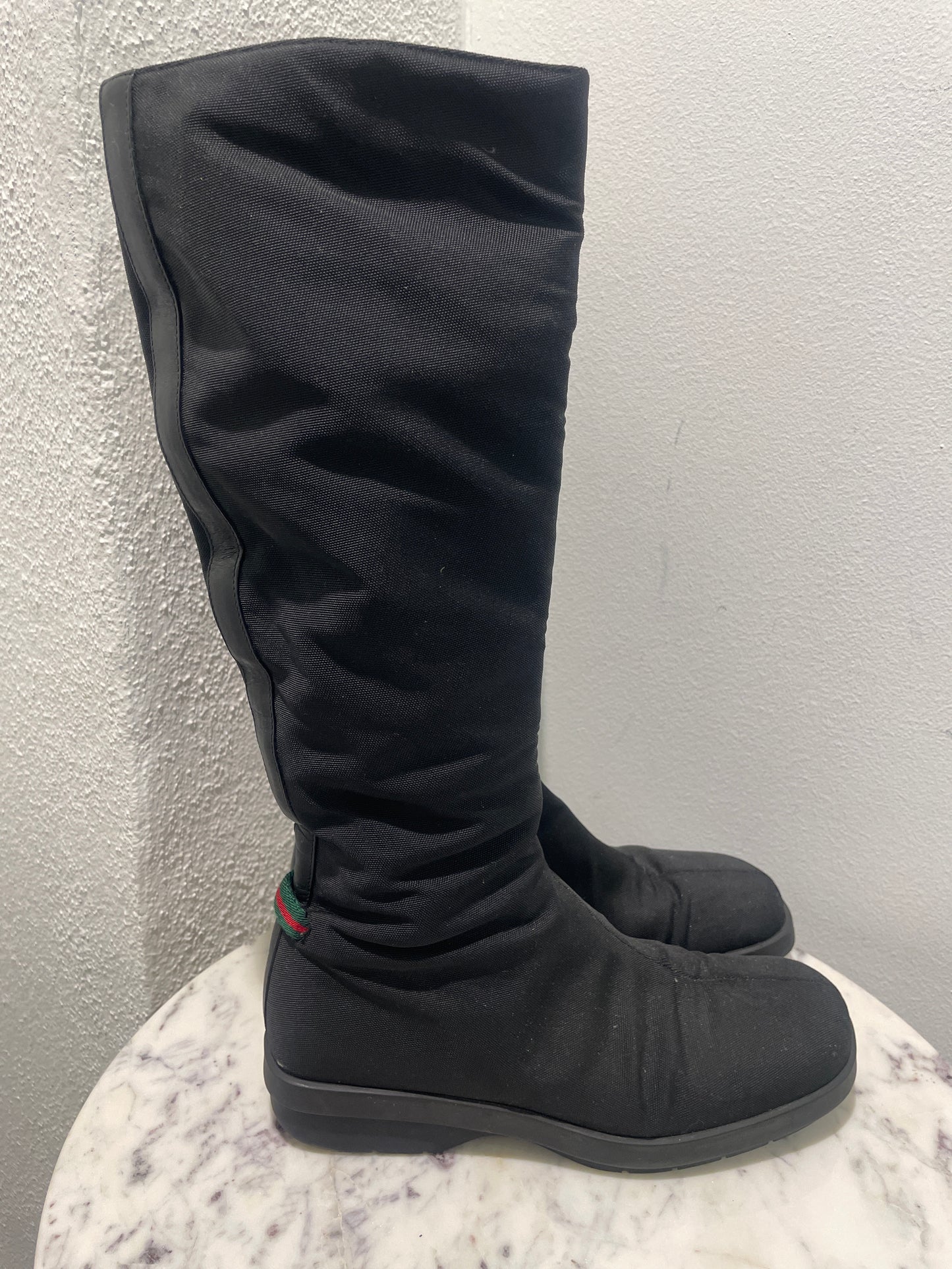 Gucci - Black Fabric Knee-High Winter Boots With Signature Web Detail - 38