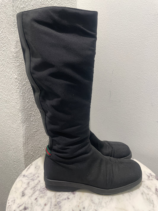 Gucci - Black Fabric Knee-High Winter Boots With Signature Web Detail - 38