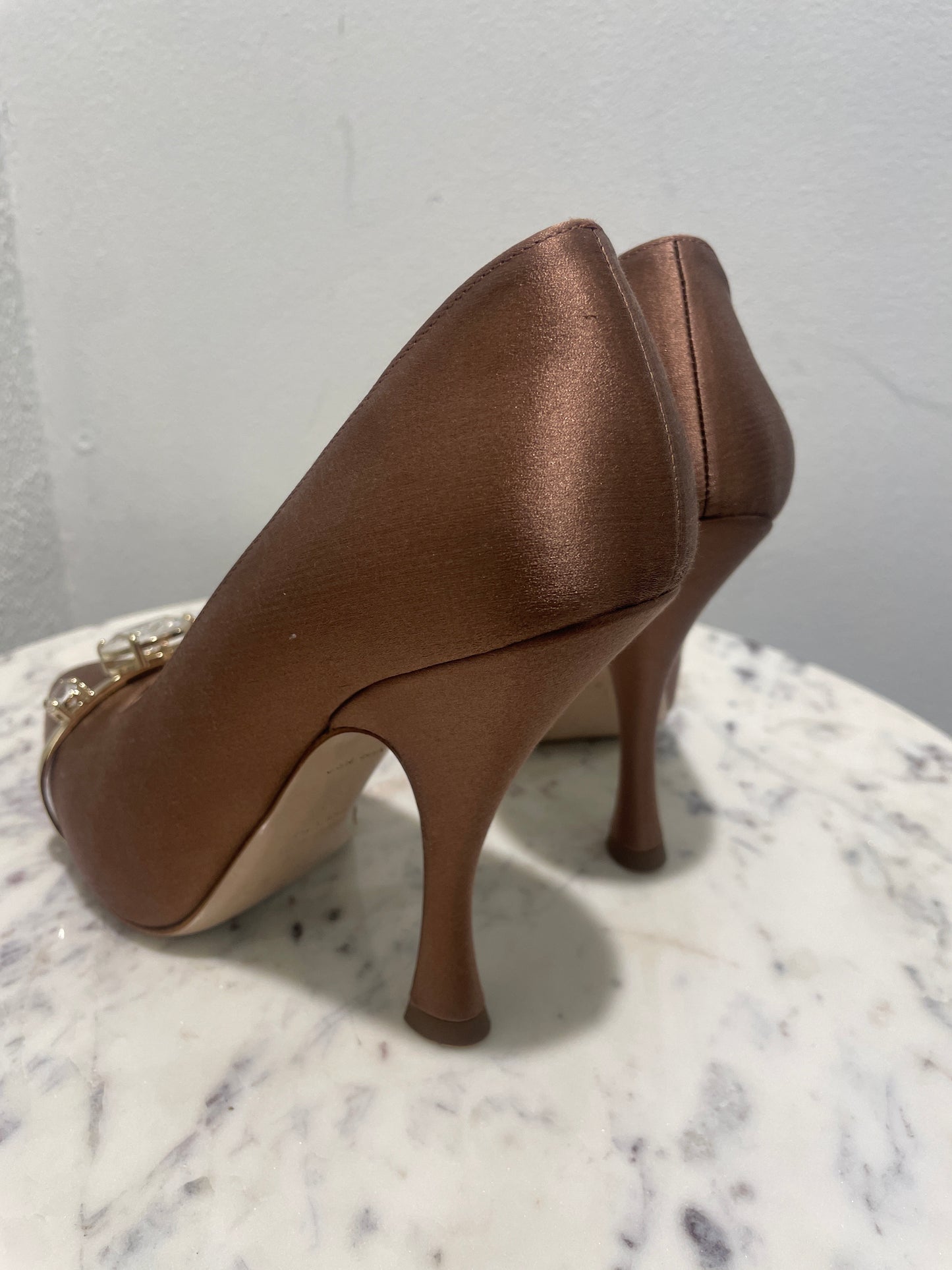 Miu Miu Crystal Embellished Satin Pumps - 38