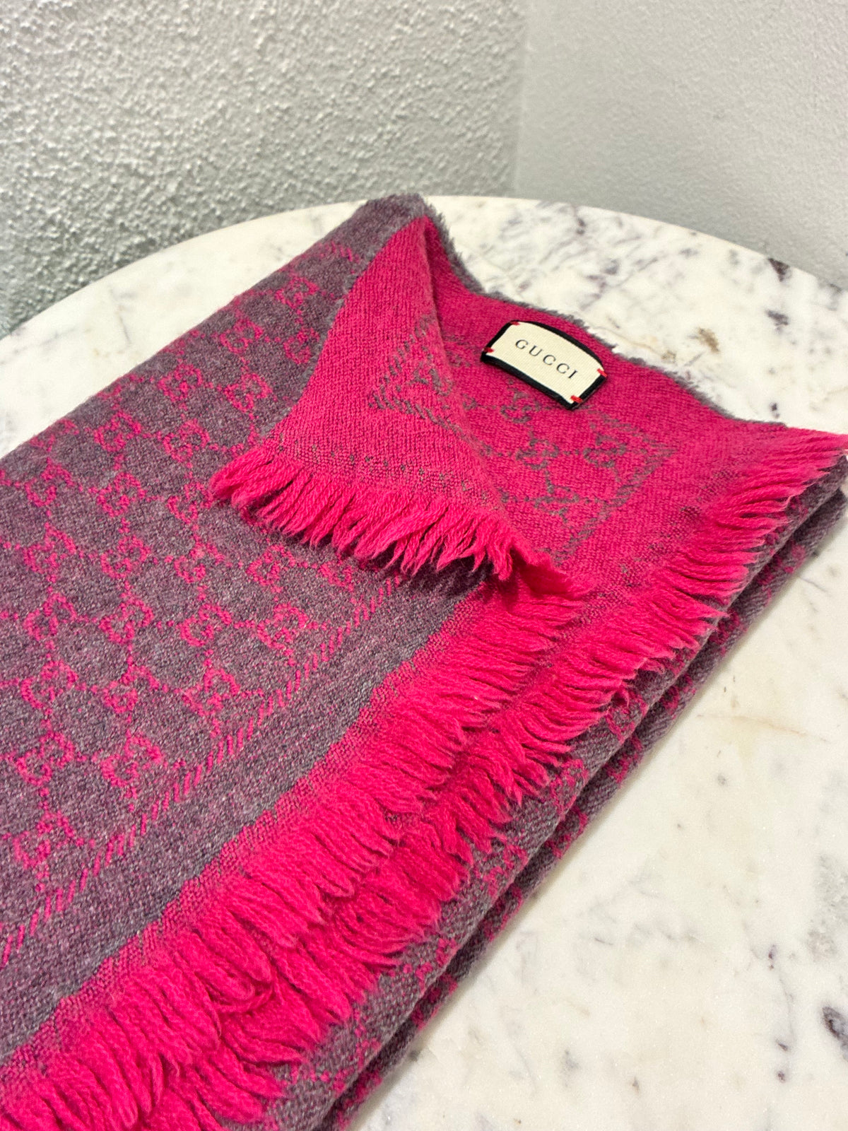 Gucci Monogram Scarf - Grey & Pink
