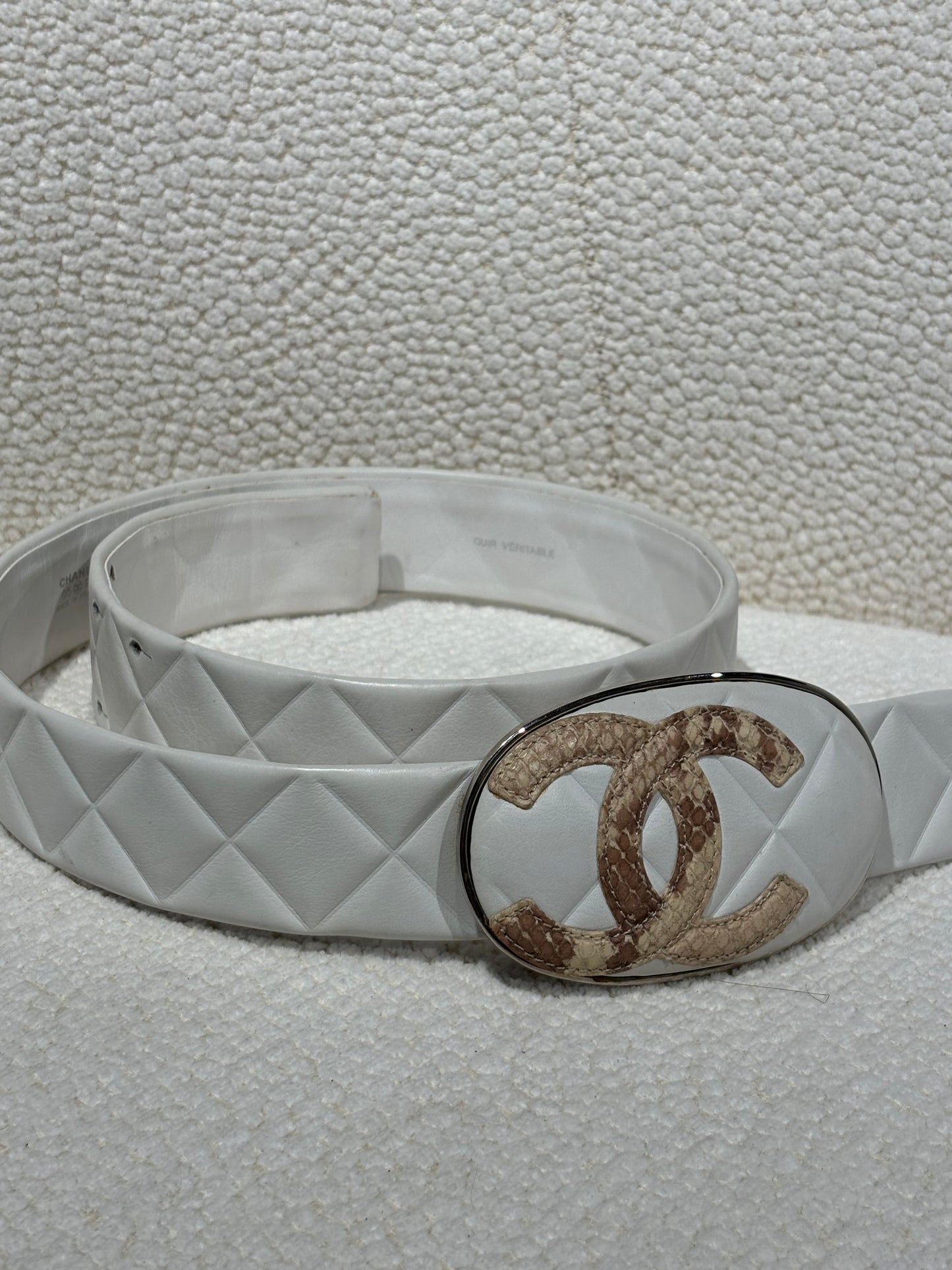 Chanel Belt – White Quilted Calfskin with Python CC Buckle - Cambon Collection
