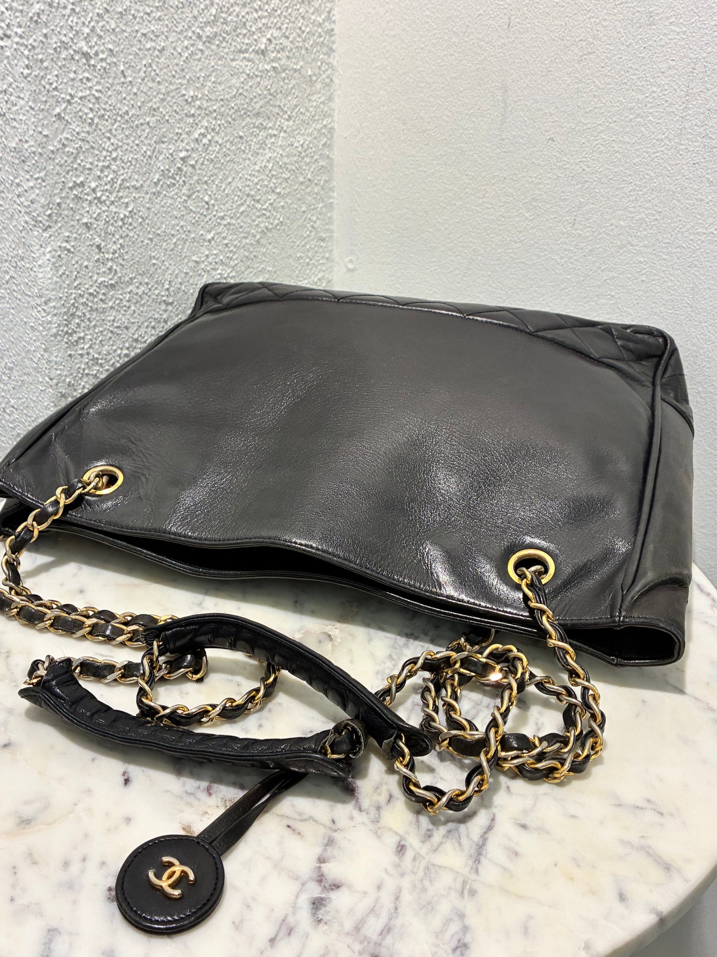 Chanel Vintage Tote - CC Detail - Black Lambskin & 24K Gold Hardware