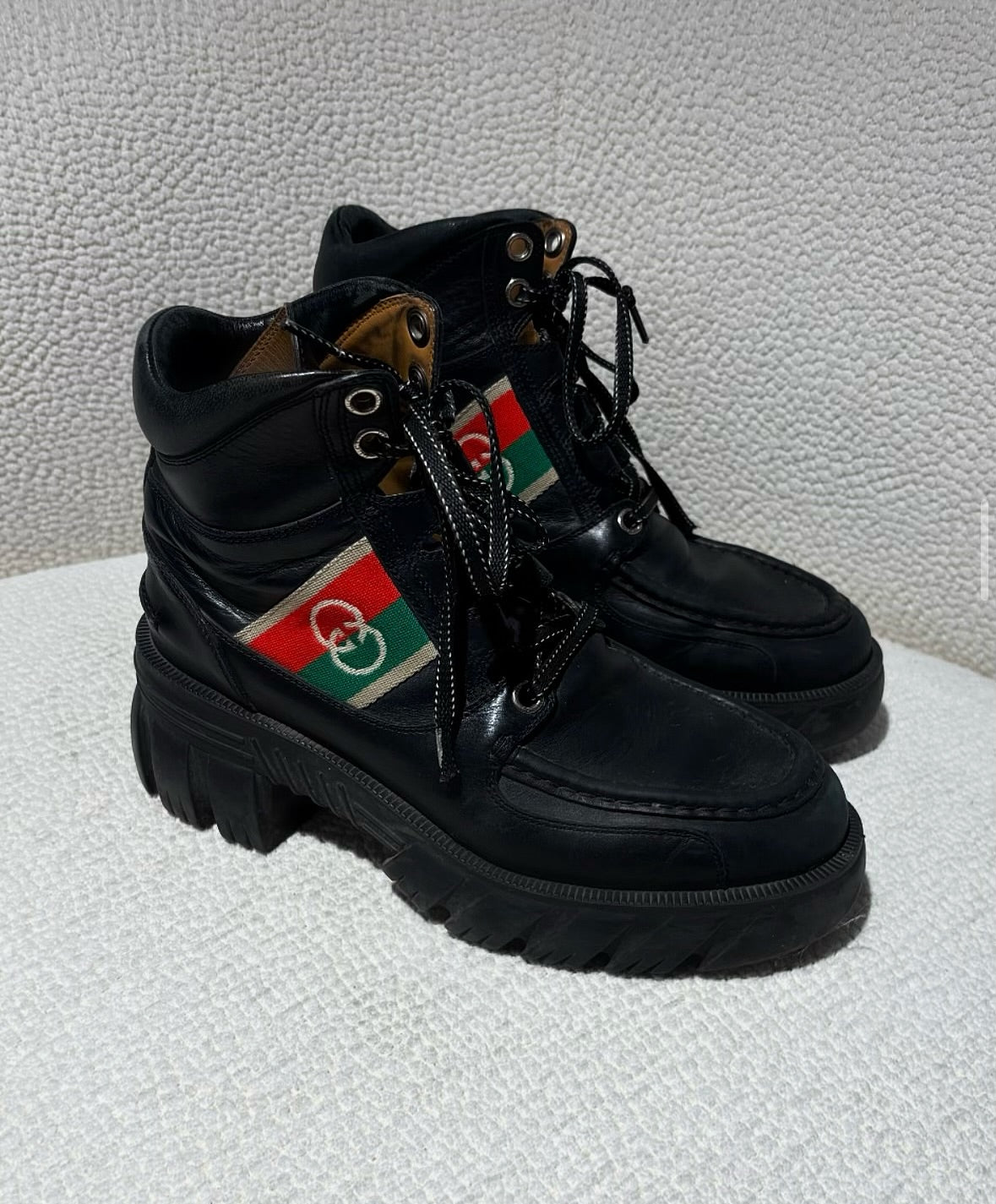 Gucci Boots – Black Leather & Red/Green Stripes – EU 39