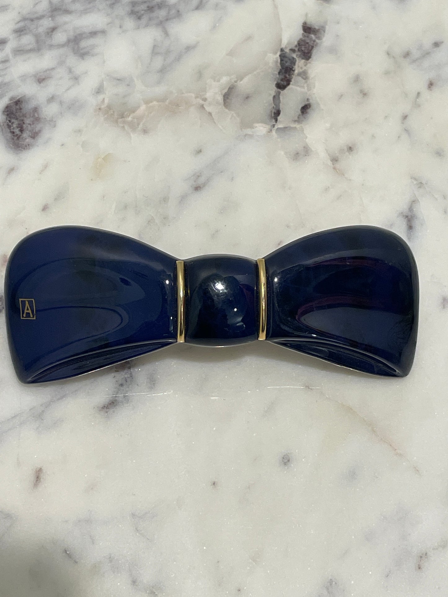 Alexandre de Paris Bow Barrette – Navy & Gold - L