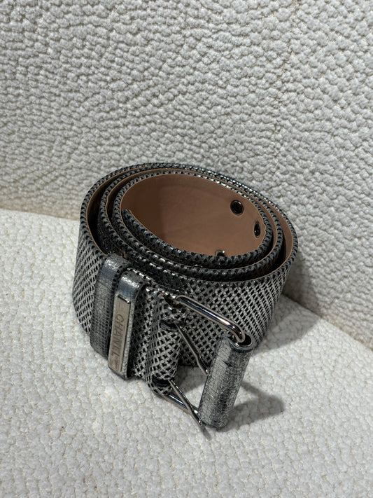 Chanel Belt – Silver Leather with Perforated Detail