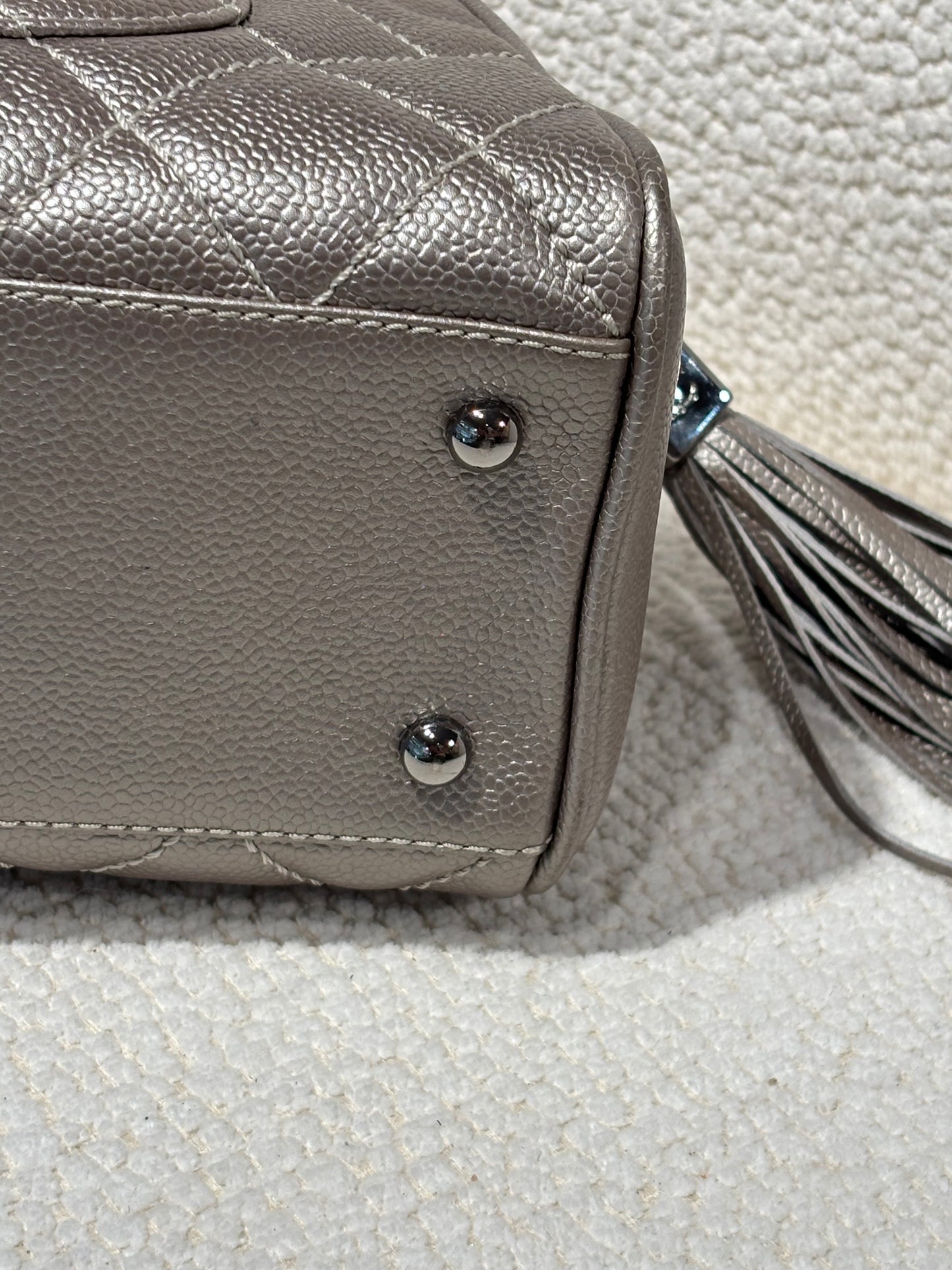 Chanel Boston Bag – Silver Caviar Leather & Silver Hardware
