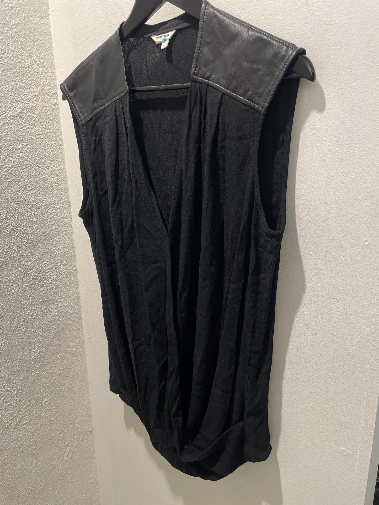 Helmut Lang Draped Leather-Trim Top - L