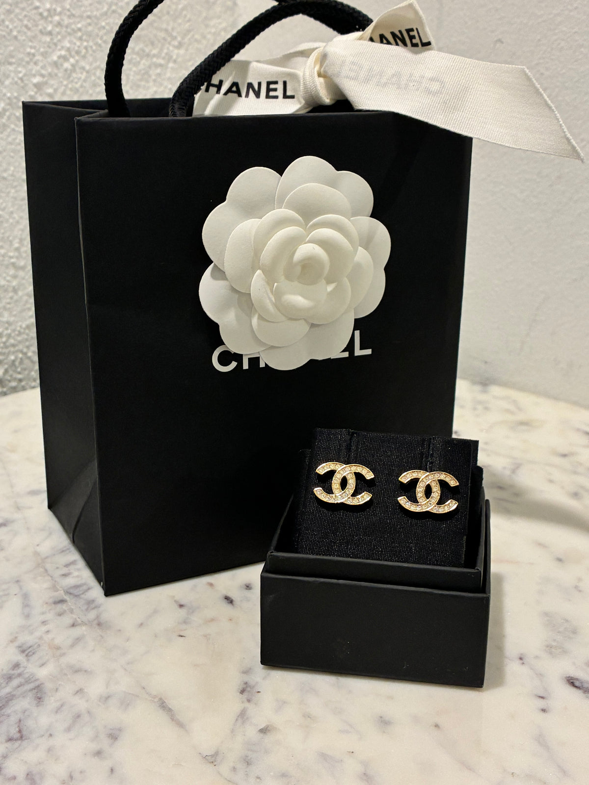Chanel CC Earrings – Gold-Tone with Crystals