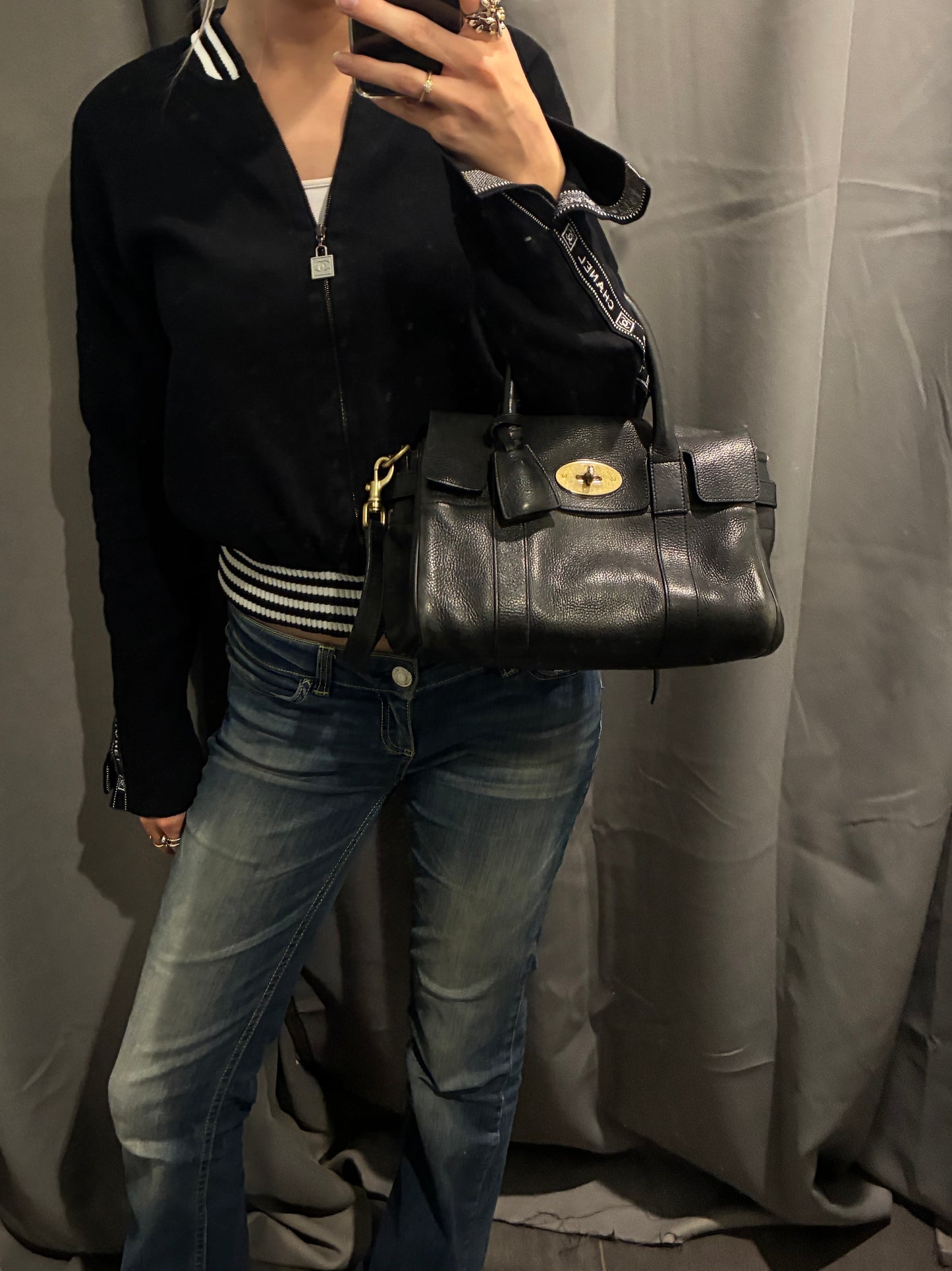 Mulberry Small Bayswater Satchel - Black Calfskin & Gold Hardware