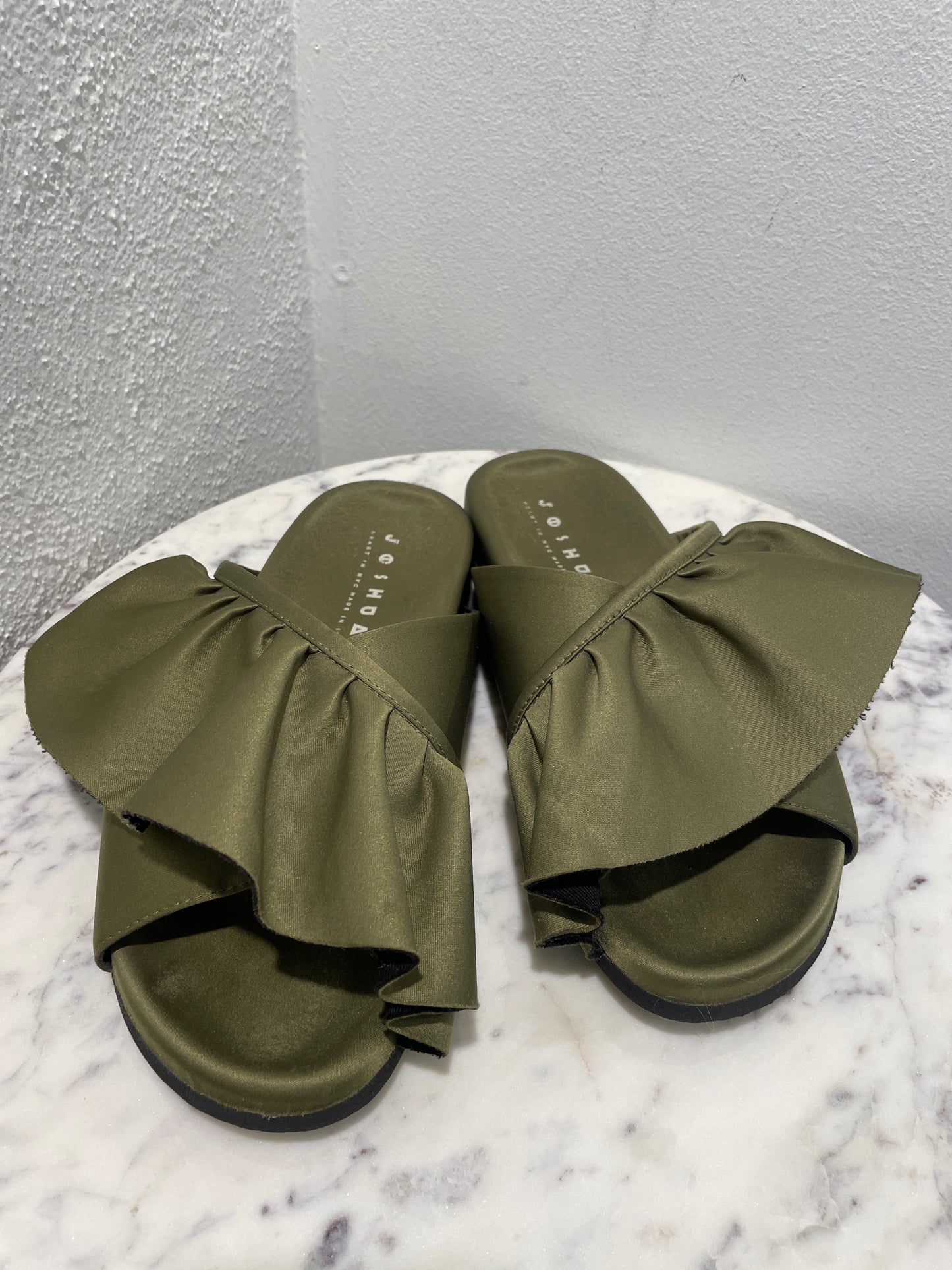 Joshua Sanders Voluminous Ruffle Platform Slides in Olive Green - 37