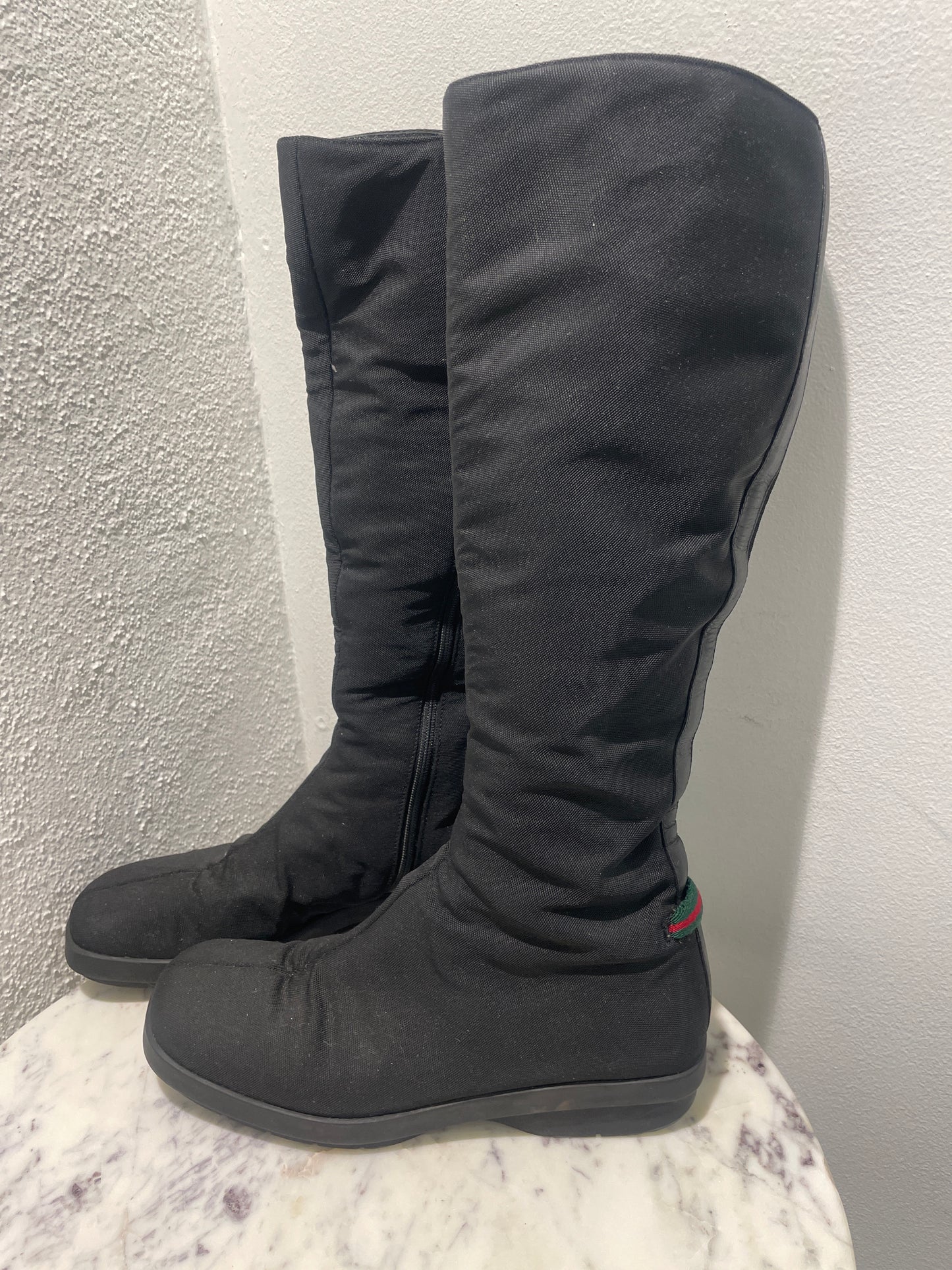 Gucci - Black Fabric Knee-High Winter Boots With Signature Web Detail - 38