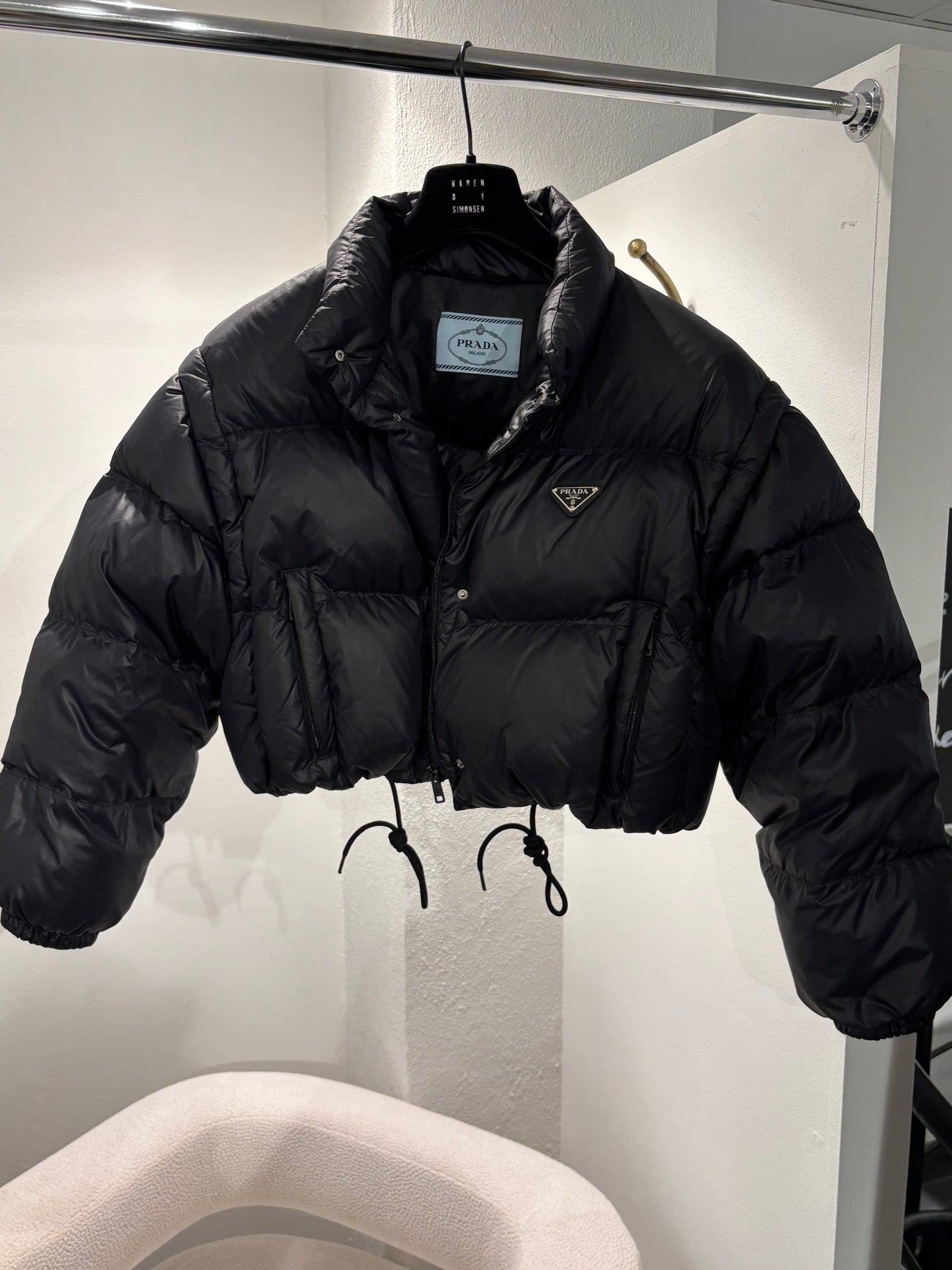 Prada Cropped Puffer Jacket - Black with Silver Logo