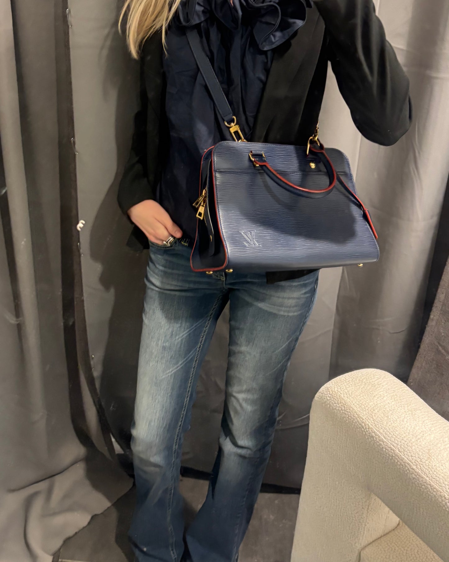 Louis Vuitton Satchel – Blue Epi Leather with Red Trim