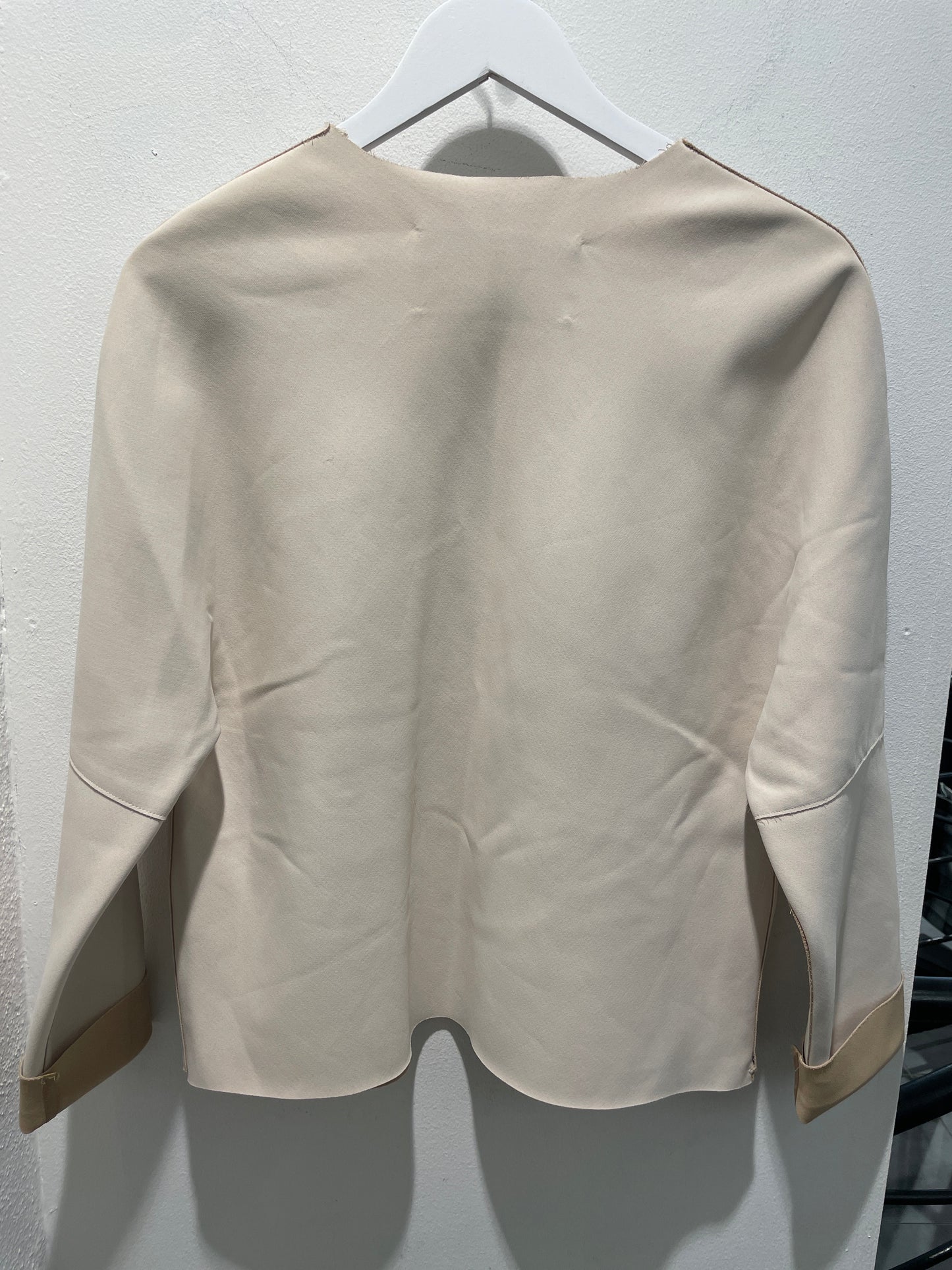 By Malene Birger Collarless Open-Front Knit Jacket – Oatmeal / Camel – Size EU38