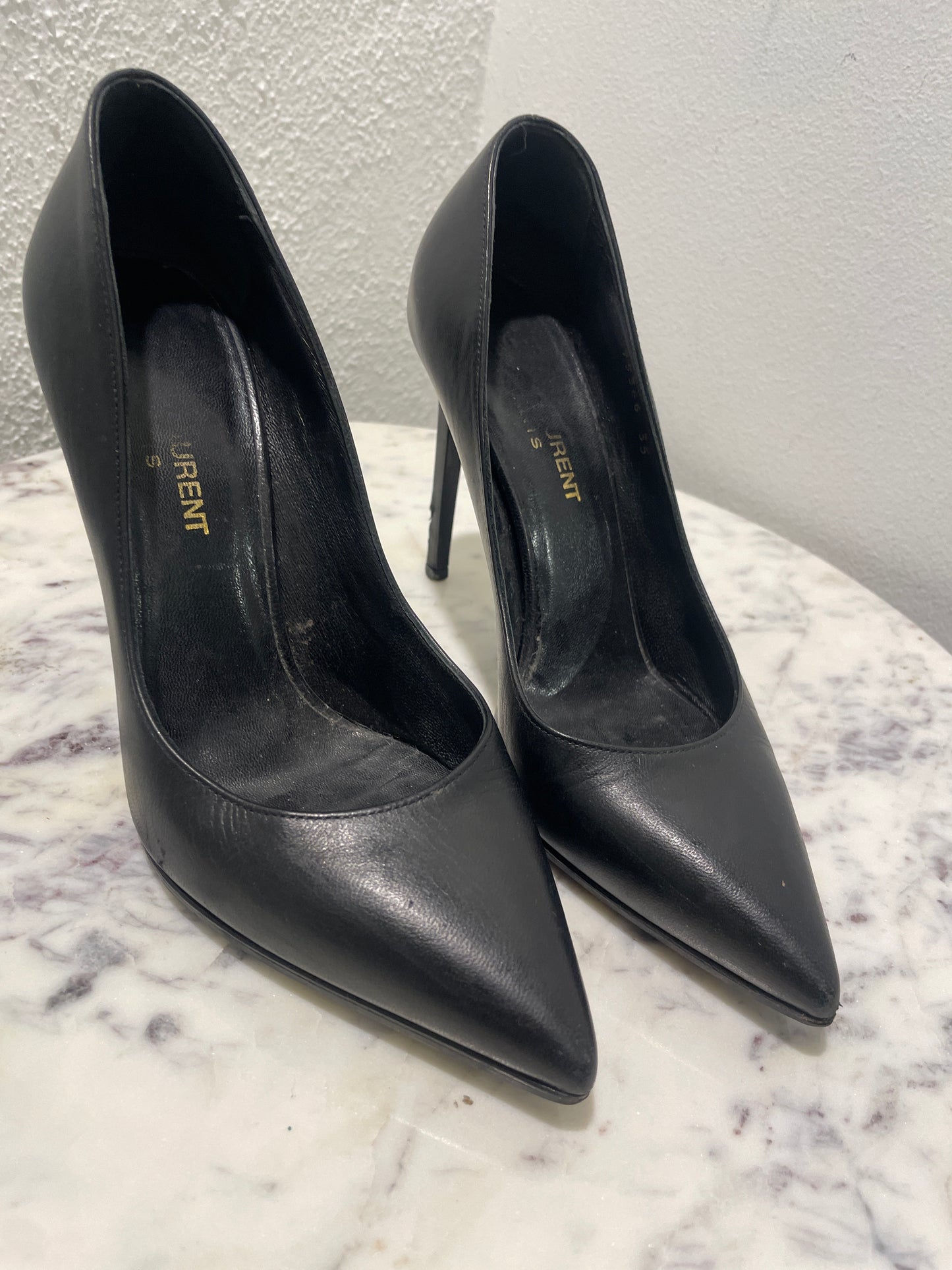 Saint Laurent YSL Black Leather Pointed-Toe Stiletto Pumps - 35