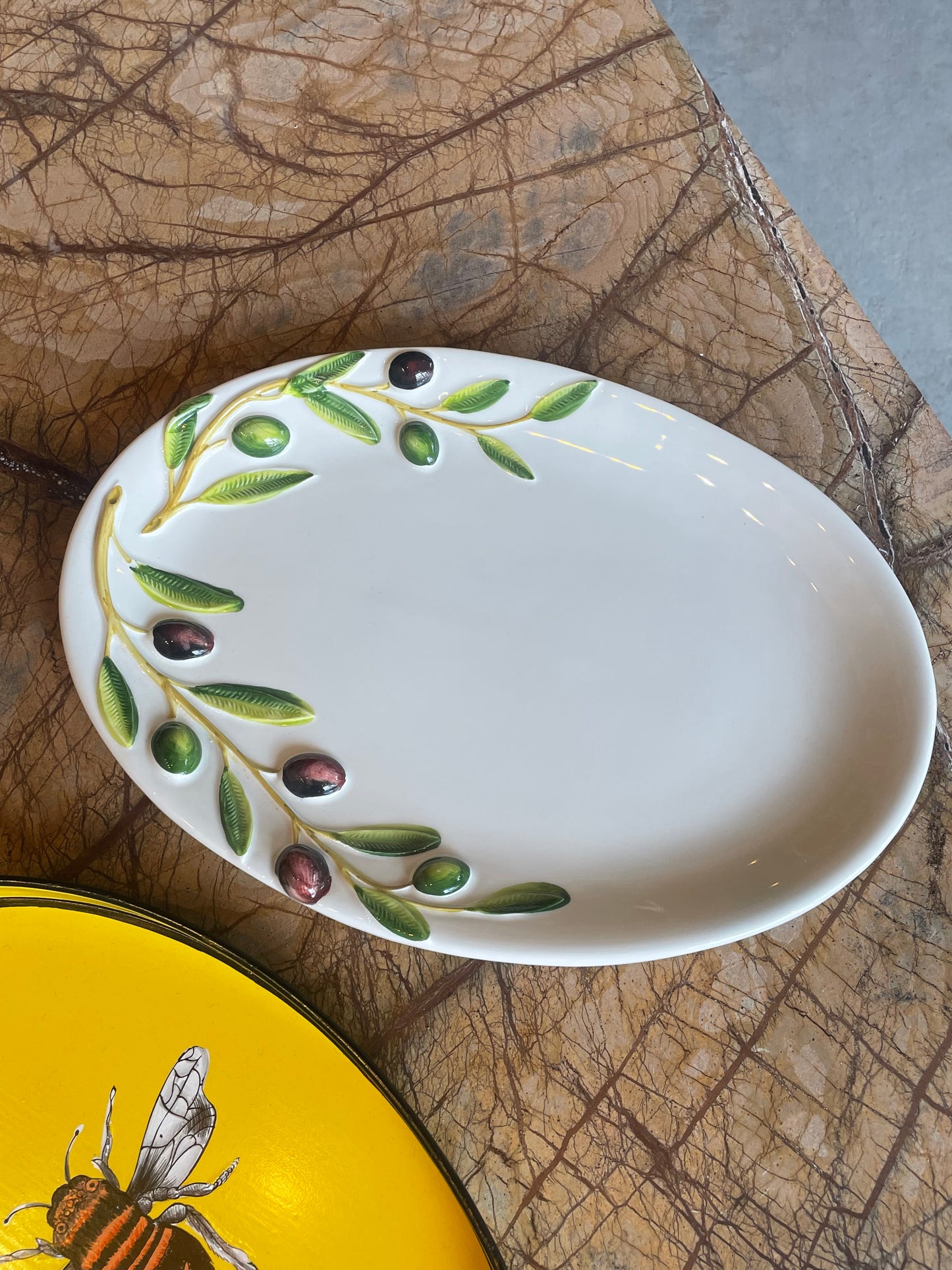 Medium aflangt fad m. olivenranker - Italiensk porcelæn