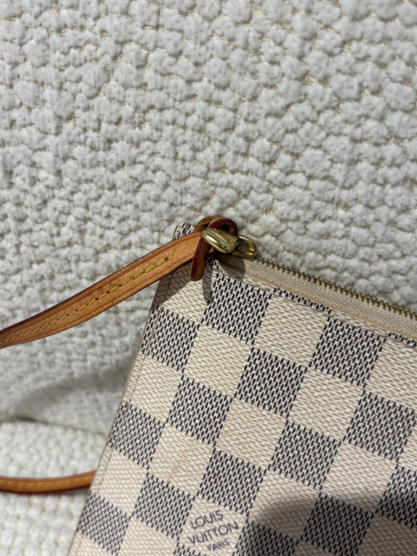 Louis Vuitton Clutch - Damier Logo Print - Ecru Canvas & Brown Leather