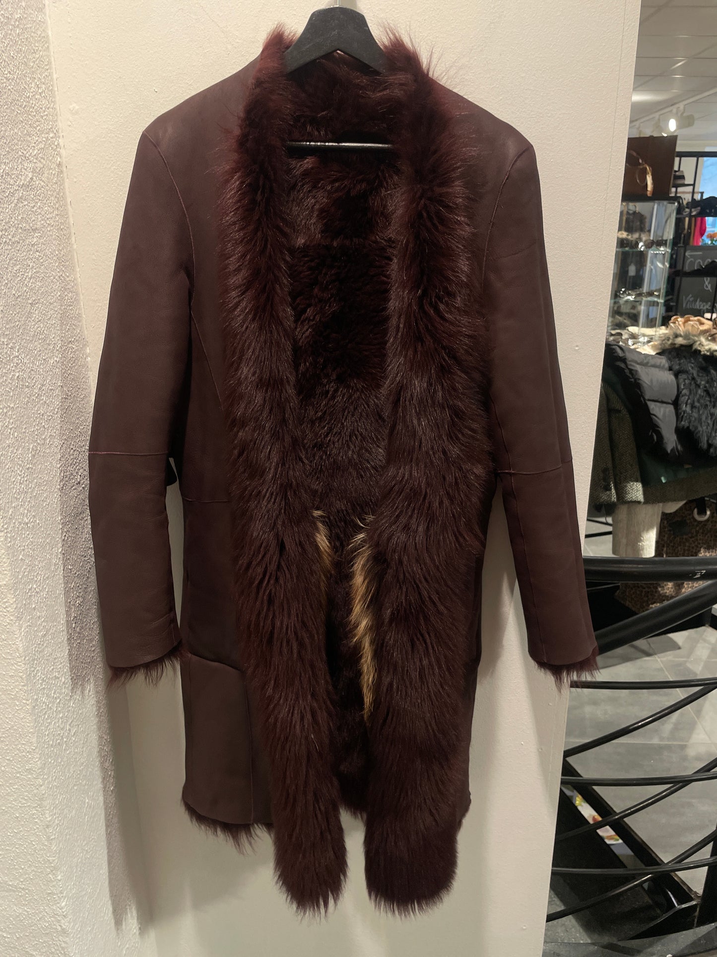 Malene Birger - Reversible Fur Coat - Burgundy - Lambskin and fox - Medinas Wardrobe