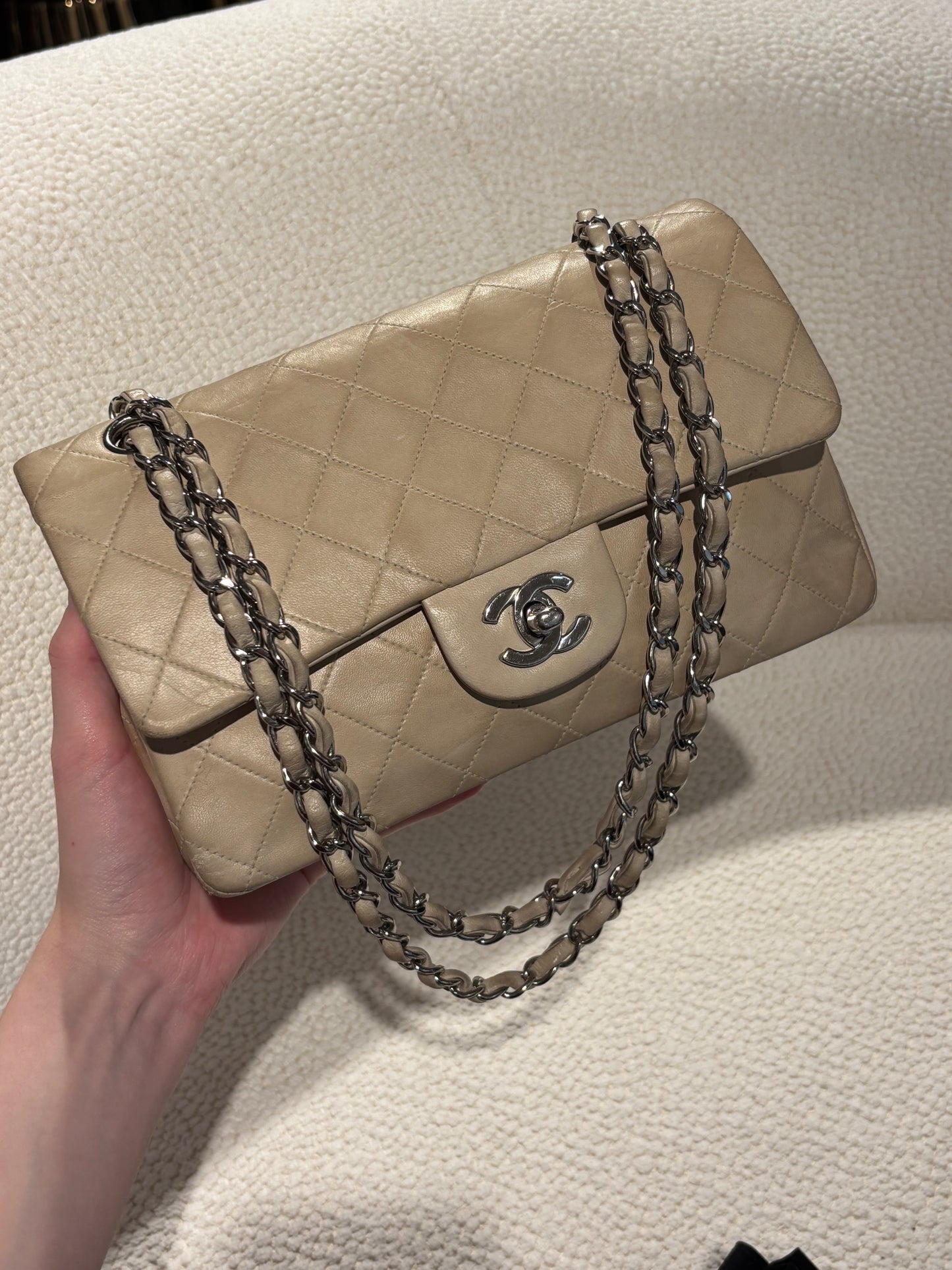 Chanel Classic Flap Bag - Small – Beige Lambskin & Silver Hardware